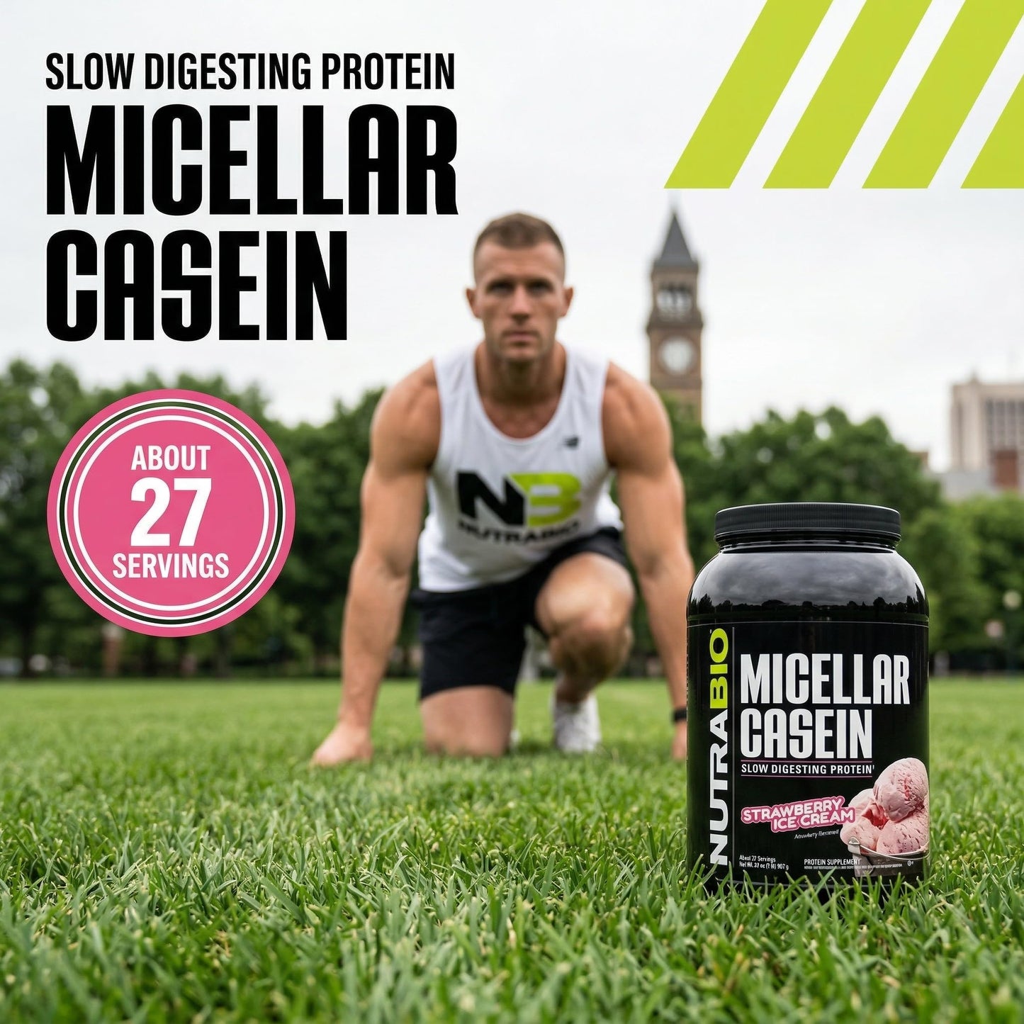NutraBio Micellar Casein Protein Powder, Strawberry Ice Cream, 32 Servings
