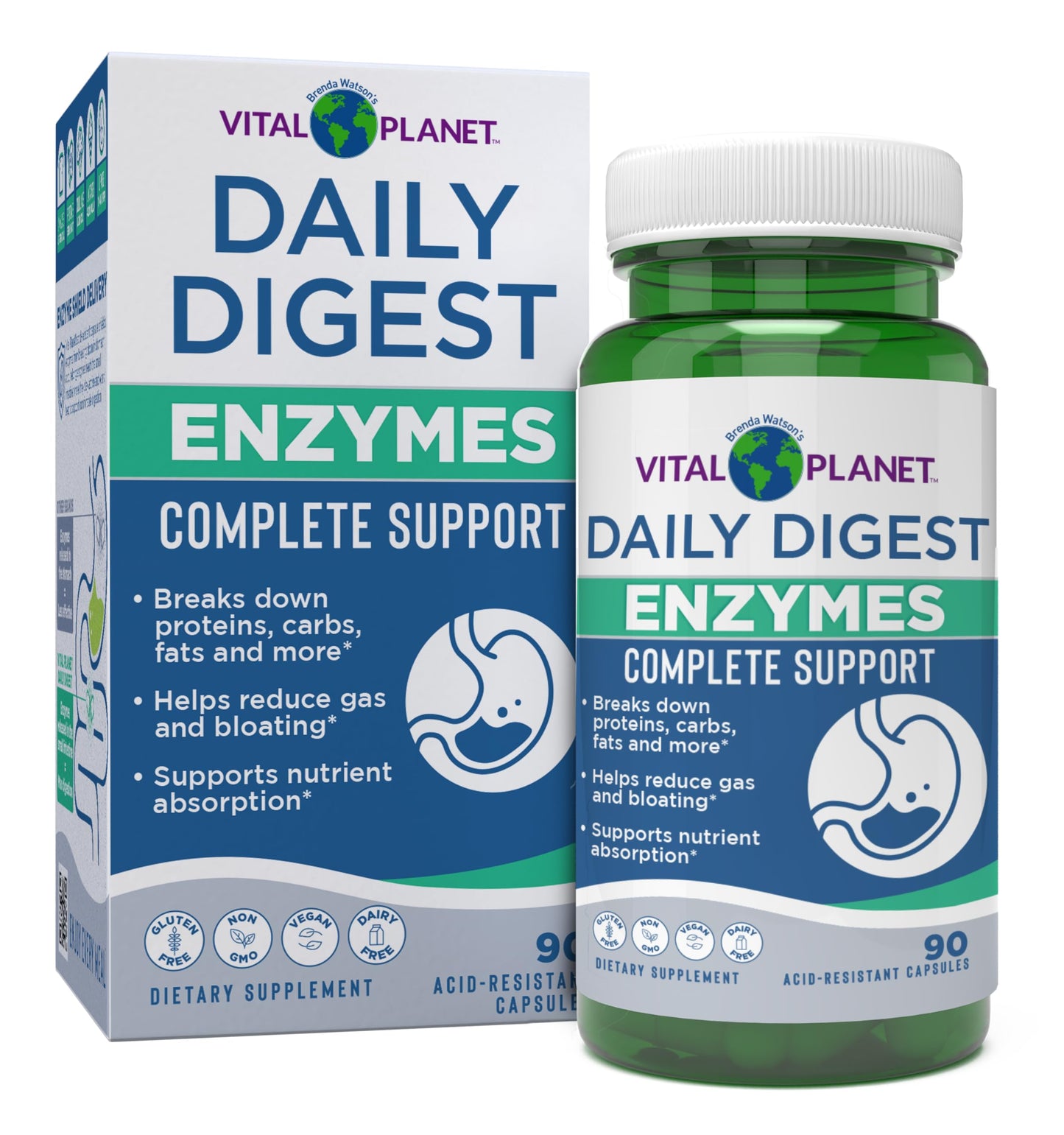 Vital Planet Digestive Enzymes Daily Digest Complete Support Natural Enzyme Formula Capsules 90 Count