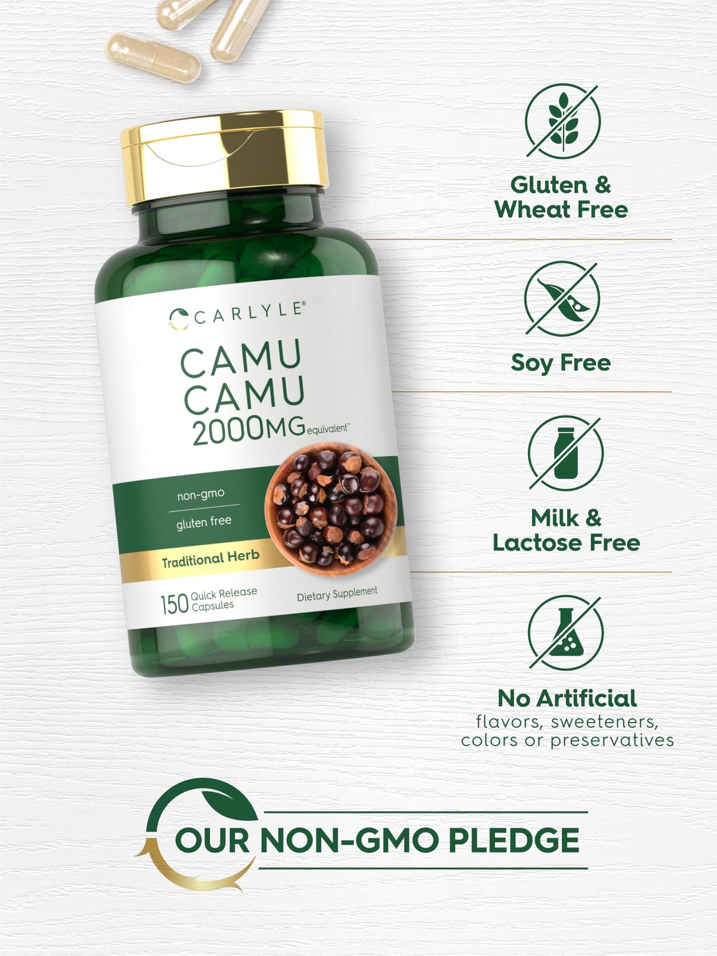 Carlyle Camu Camu with Vitamin C Capsules, 150 Count