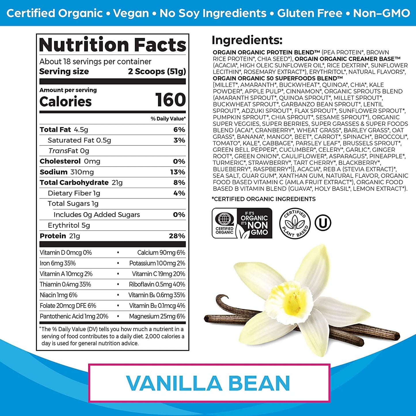 Orgain Organic Protein + Superfoods Powder (Vanilla Bean) and Orgain Organic Greens Powder + 50 Superfoods (Berry), 2-Piece Assortment
