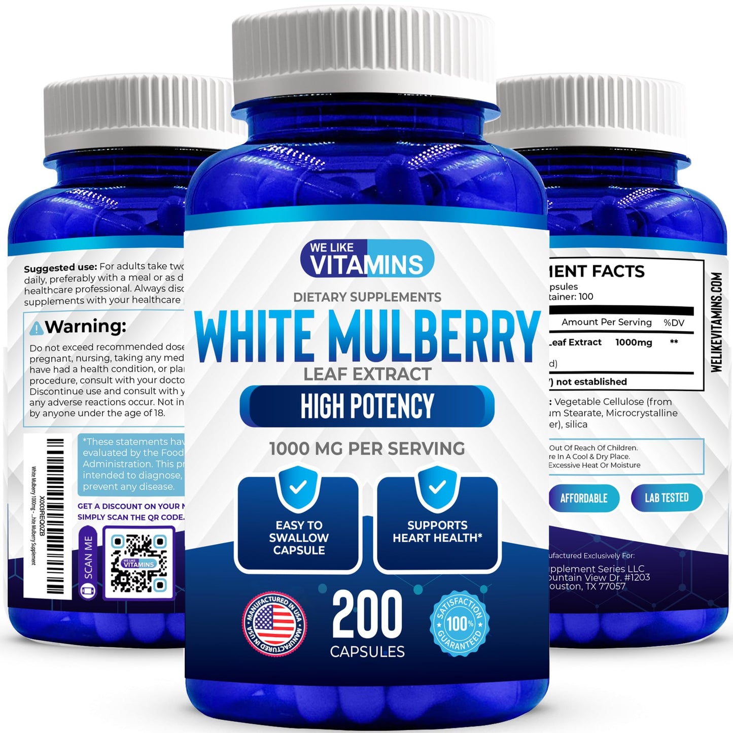 We Like Vitamins White Mulberry 1000mg Vegan Capsules, 200 Count