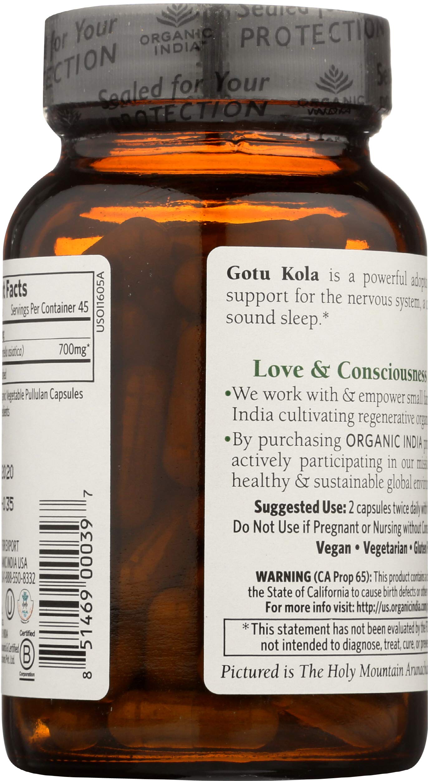 Organic India Brahmi Gotu Kola Capsule 1 Count