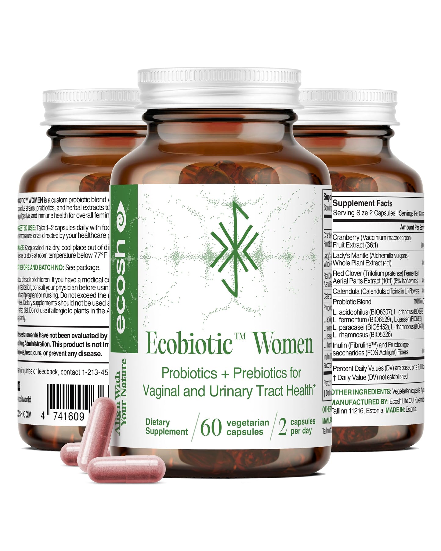 Ecosh Women's Probiotic for pH Balance, Urinary Tract & Gut Health, 60 Capsules