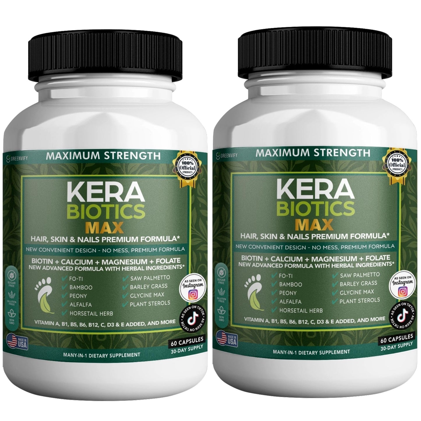GREENVIFY Kerabiotics Max Hair, Skin & Nails Premium Formula Capsules, 120 Count