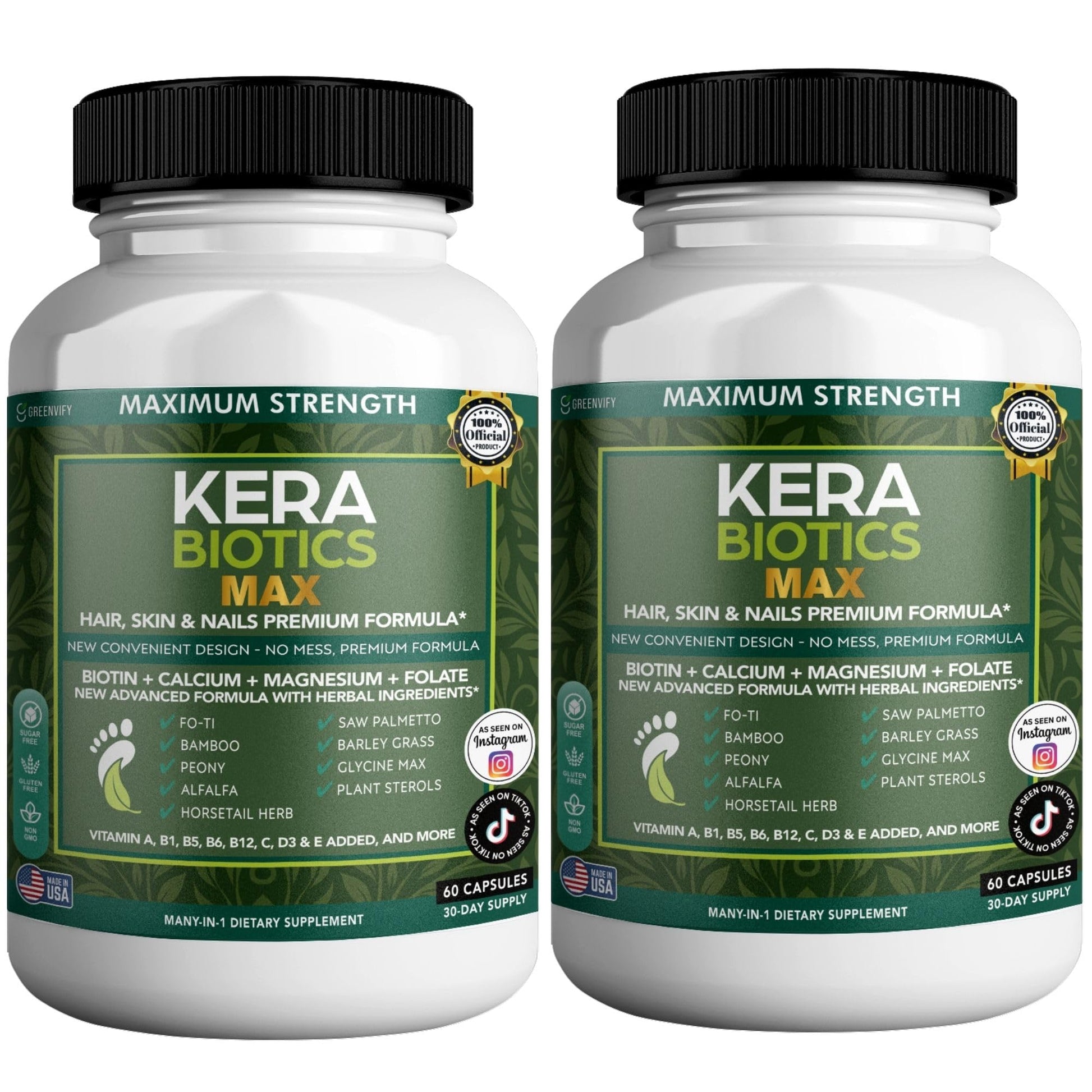 GREENVIFY Kerabiotics Max Hair, Skin & Nails Premium Formula Capsules, 120 Count