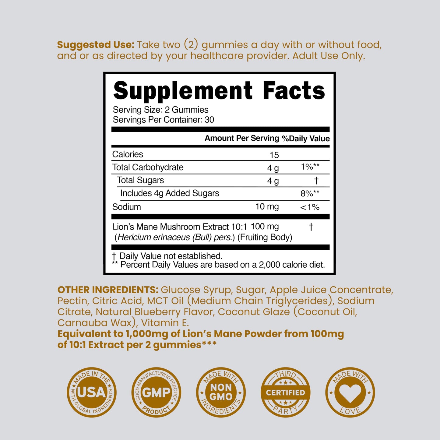 DORADO NUTRITION Lions Mane Mushroom Gummies 60 Count