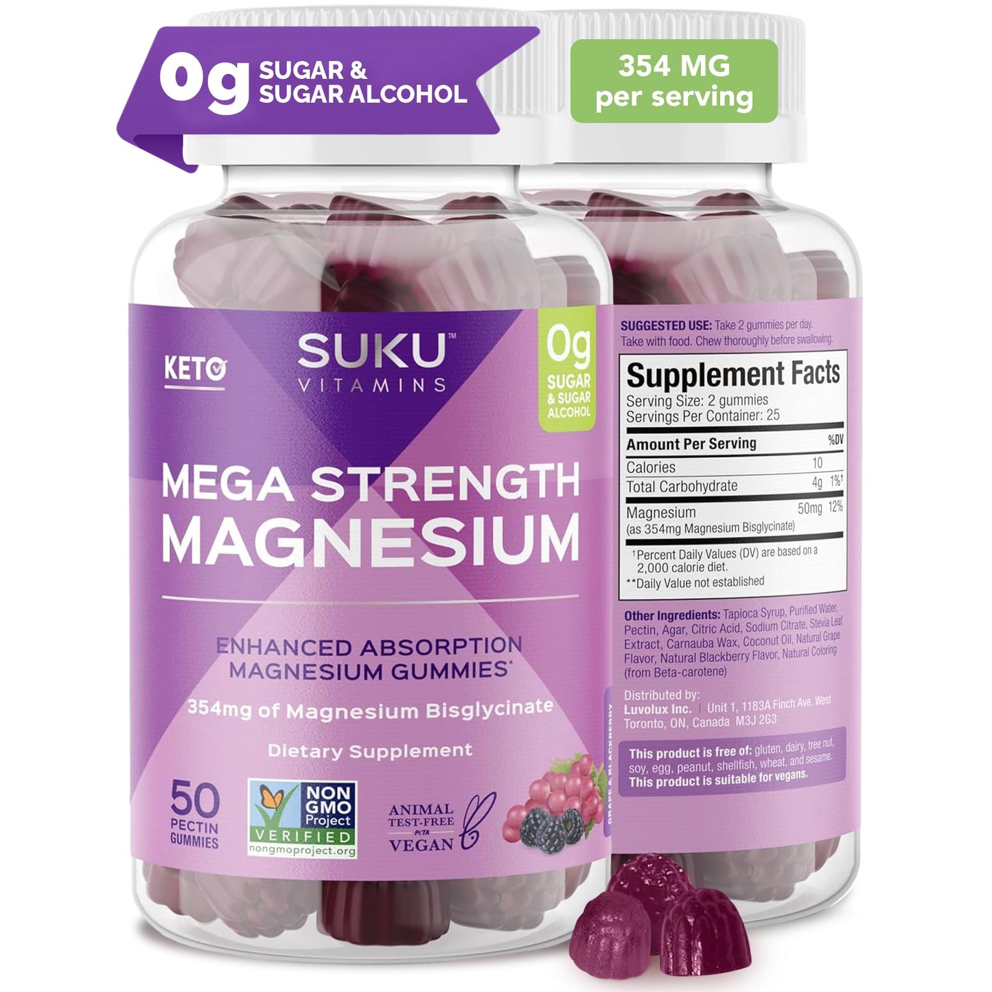 SUKU Mega Strength Magnesium - 177 mg Magnesium Bisglycinate - Gummy - 50 Count