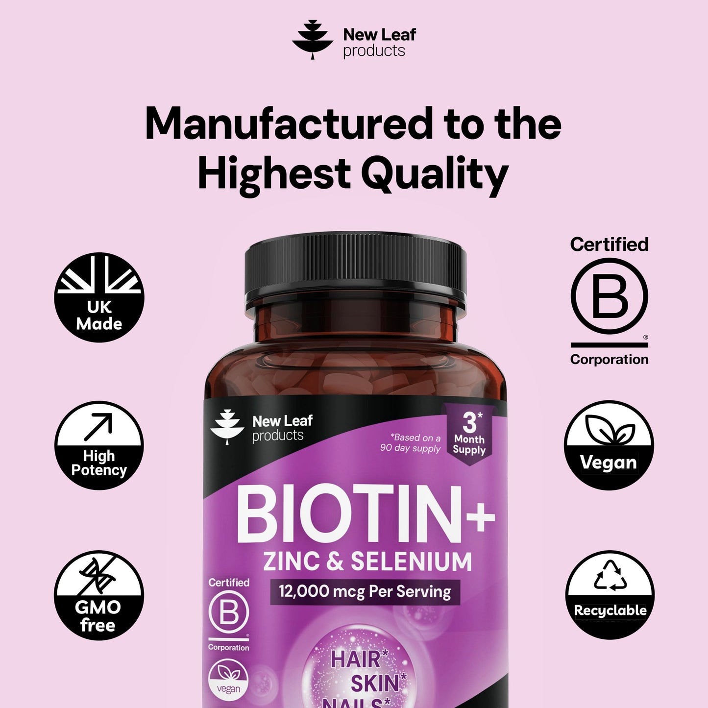 New Leaf Products Biotin Hair Skin and Nails Vitamins 180 Tablets