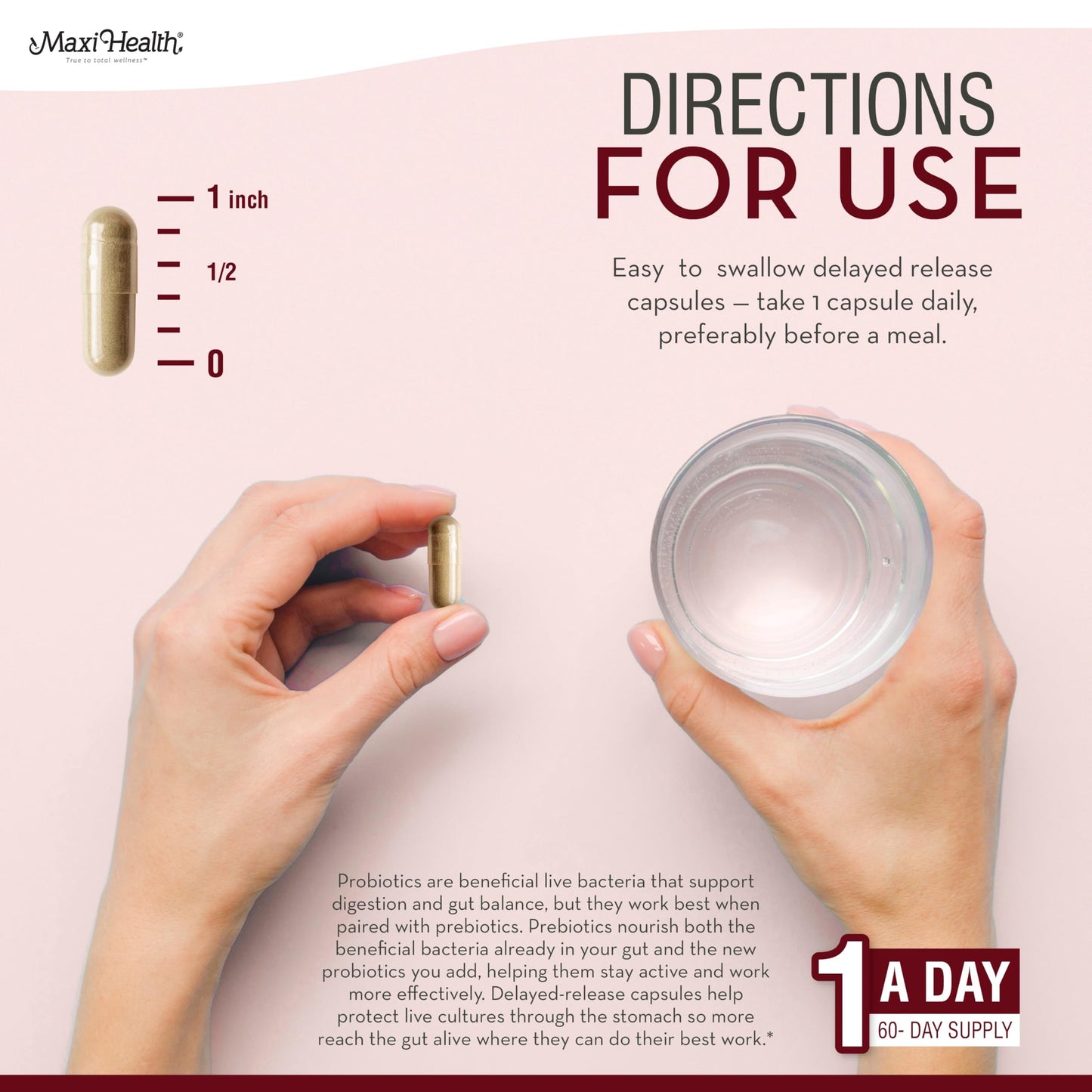 Maxi Health Probiotic Plus Ultimate Prebiotic Advanced Live Probiotics Formula - 50 Billion Live Active Probiotic - 15 Strains - Ultra Protection - Active Pro-50 Capsule, 60 Count