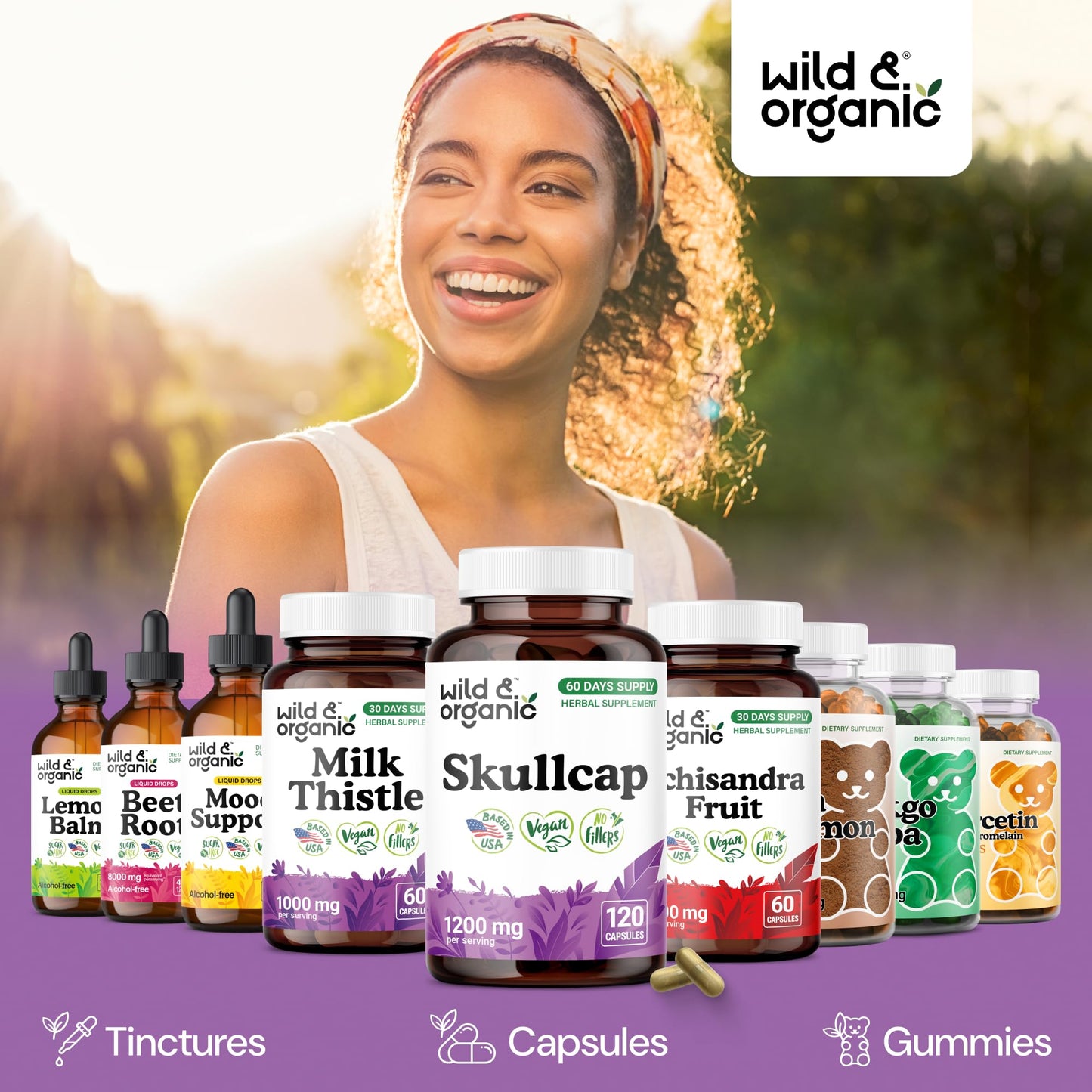 Wild & Organic Skullcap 1200 mg Capsules, 120 Count