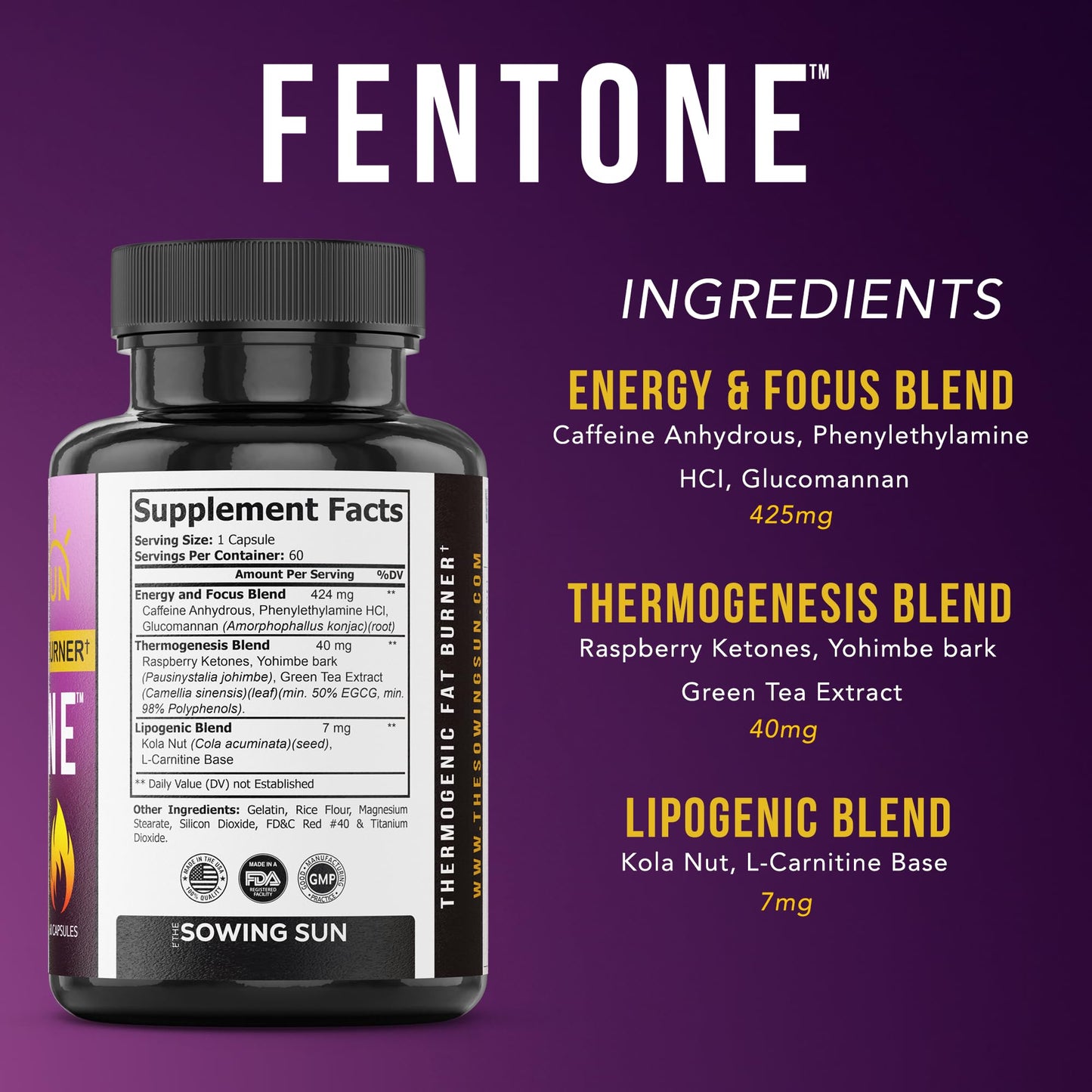 The Sowing Sun Fentone Thermogenic Fat Burner Capsules, 60 Count