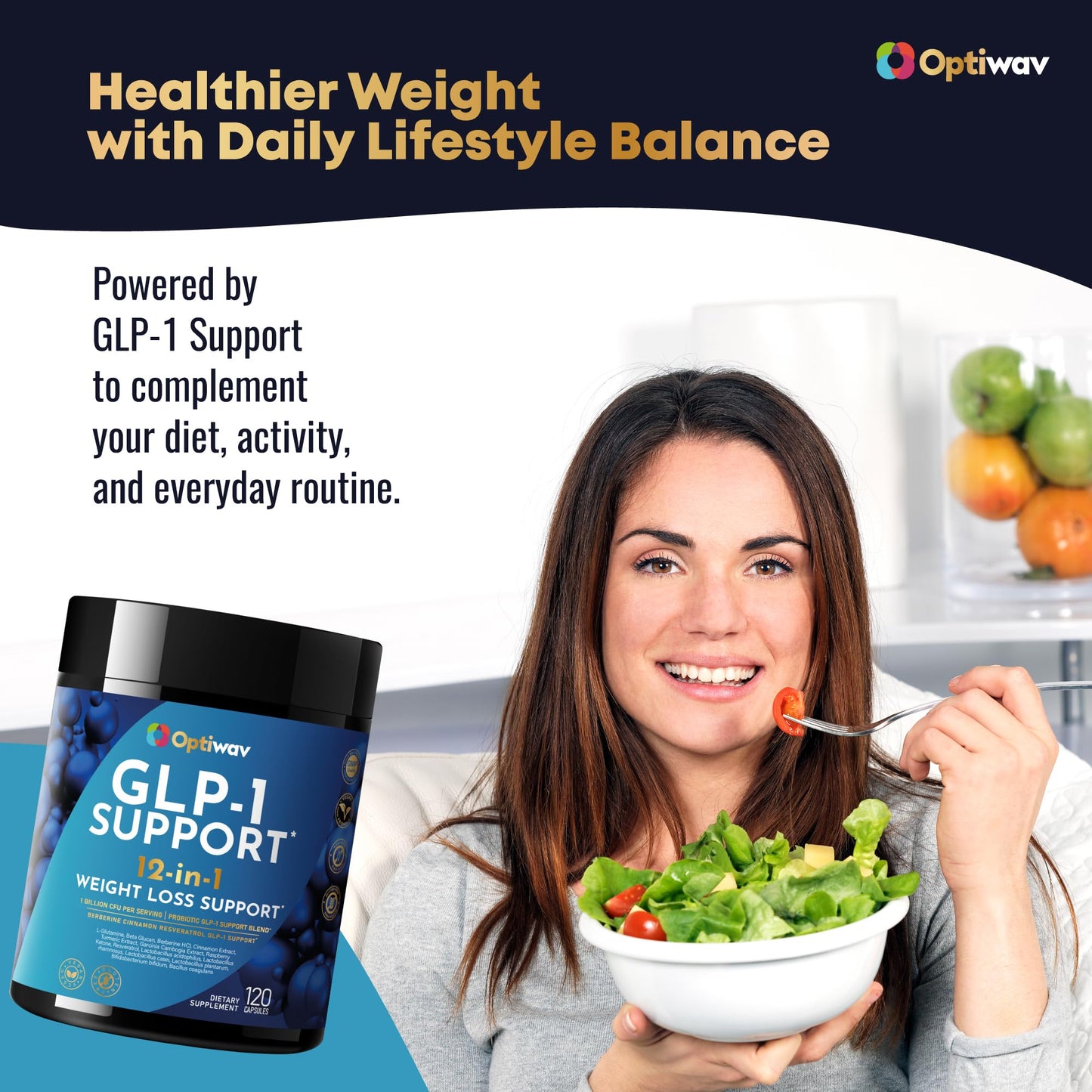 Optiwav GLP-1 Support Probiotic Weight Loss Supplement with Berberine Capsules 120 Count