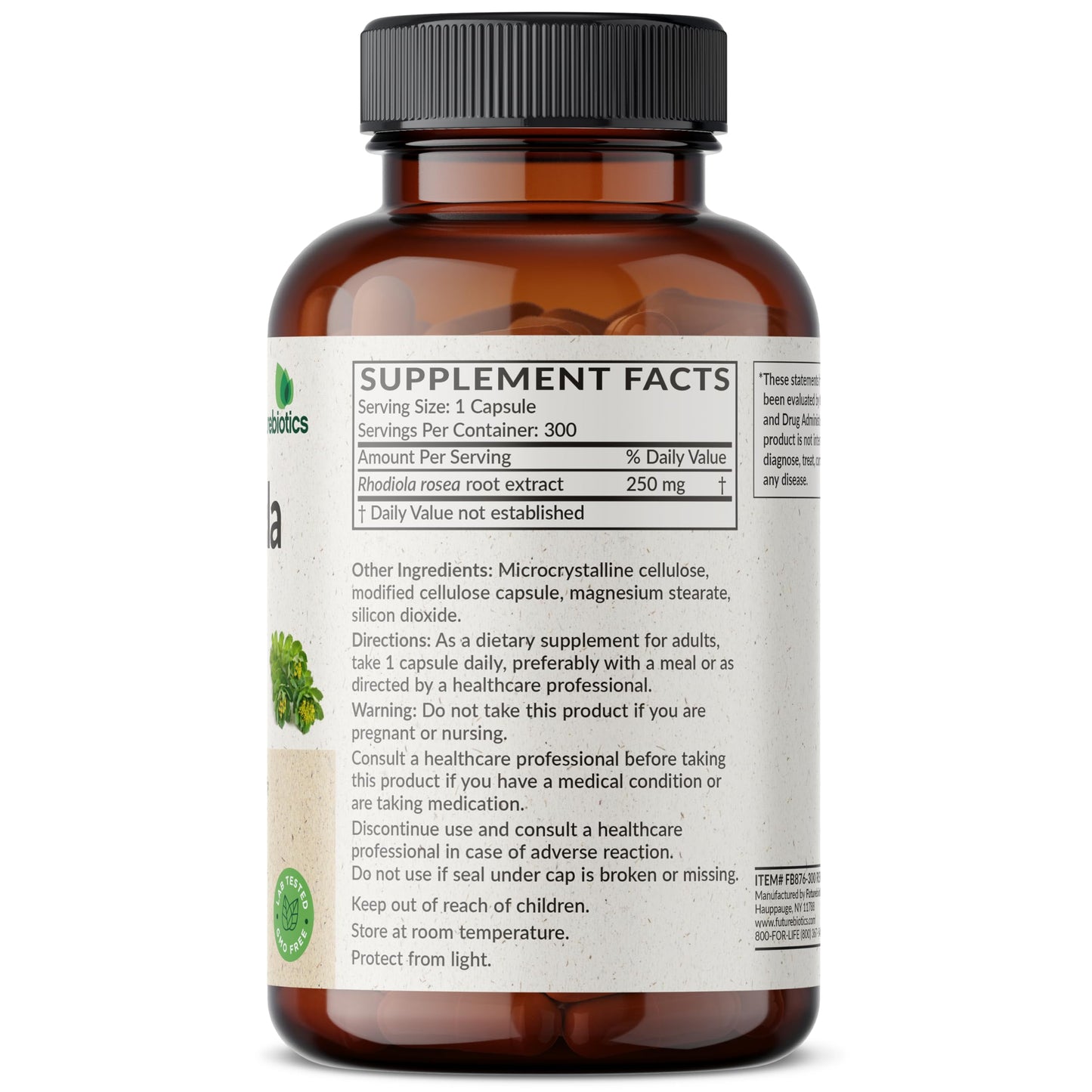 Futurebiotics Rhodiola Rosea Powder Adaptogenic Herb Vegetarian Capsules 300 Count