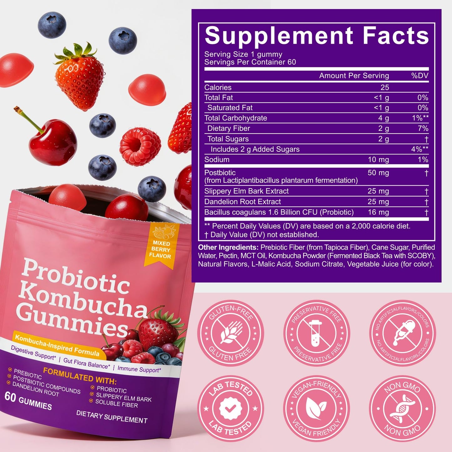 Onznoz Probiotic Kombucha Gummies Capsule, 60 Capsules