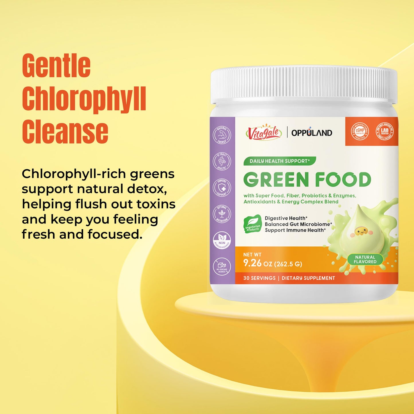 oppuland Green Food – Superfood Greens with Spirulina, Chlorella, Barley Grass, Probiotics & Enzymes Powder 9.26 oz