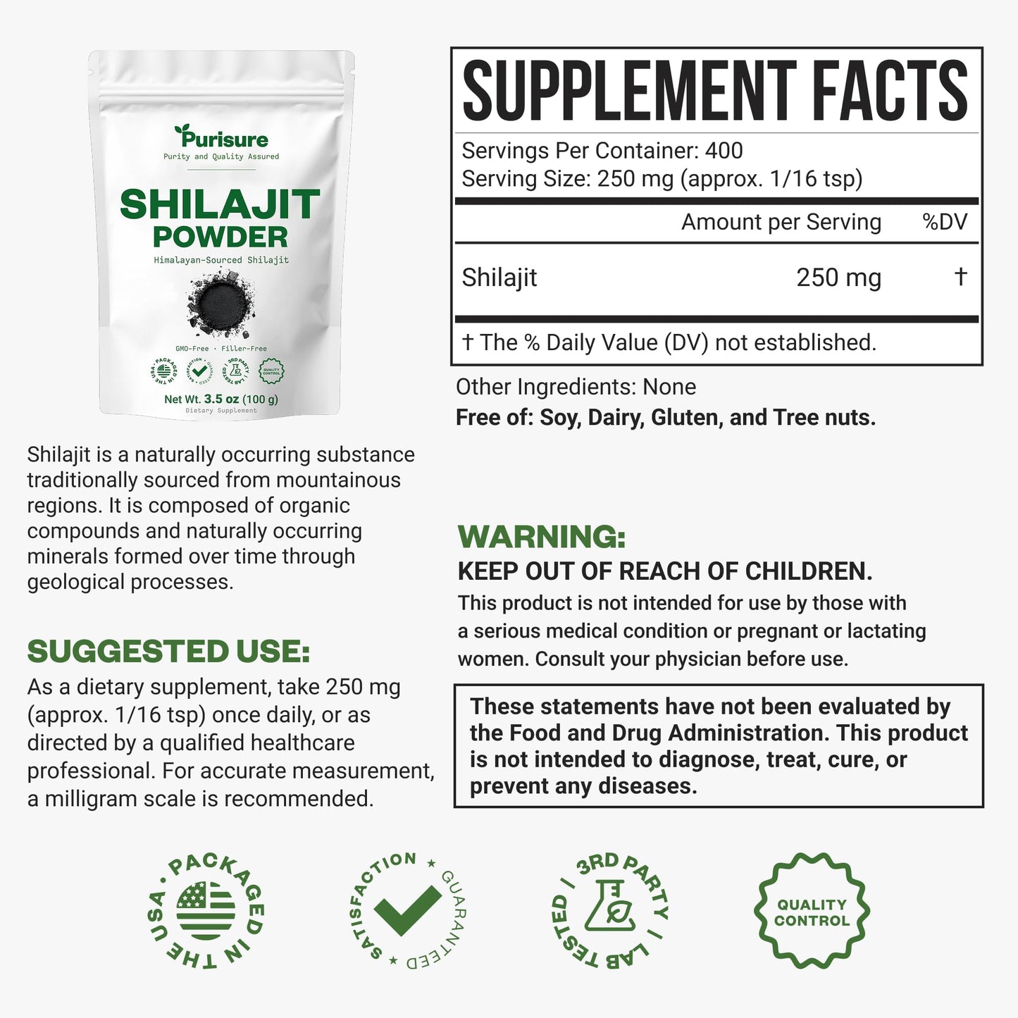 Purisure Shilajit Supplement Powder, 3.52 Ounce, 400 Servings