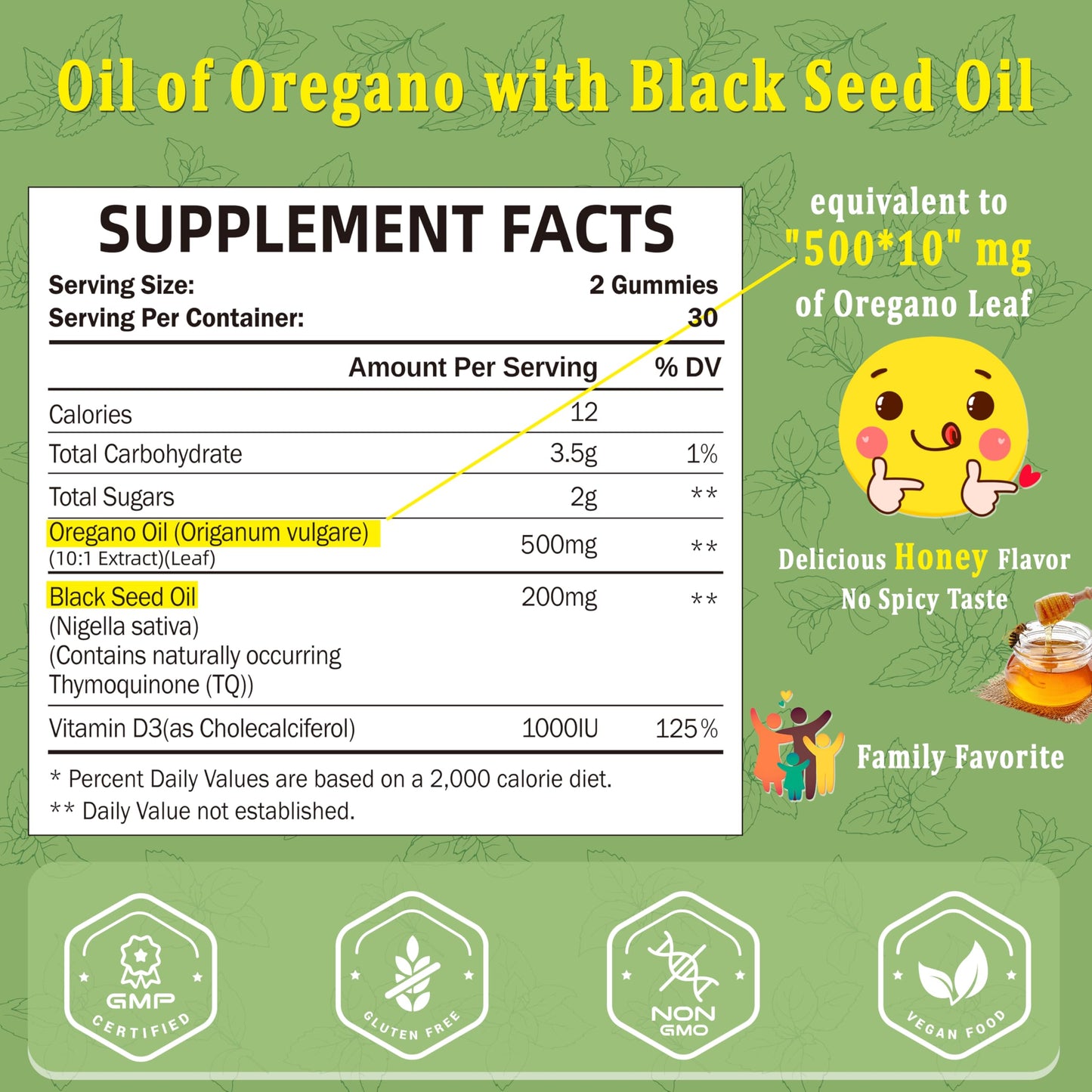 SUGAWITA Oil of Oregano with Black Seed Oil + Vitamin D3 3-in-1 Gummies, 120 Gummies