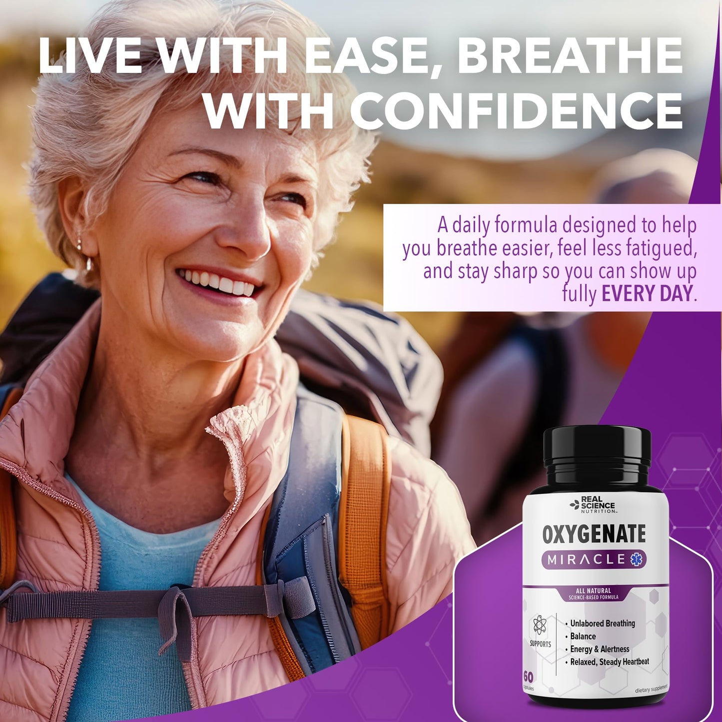 Real Science Nutrition Oxygenate Miracle Daily Lung & Circulation Support 60 Capsules