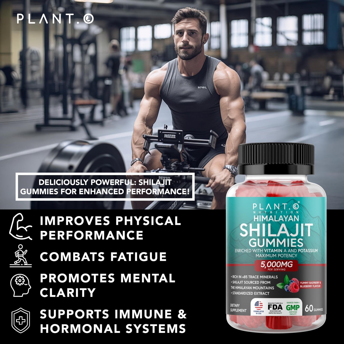 PLANT.O NUTRITION Shilajit Gummies for Men & Women, 60 Count