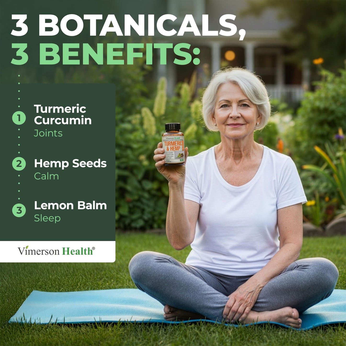 Vimerson Health Turmeric Curcumin Supplement with Hemp Seeds & Lemon Balm Extract – Joint Health & Mobility Capsule, 120 Count