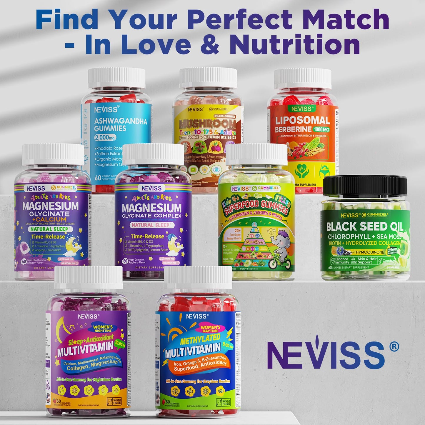 NEVISS Magnesium Glycinate Gummies, 60 Count
