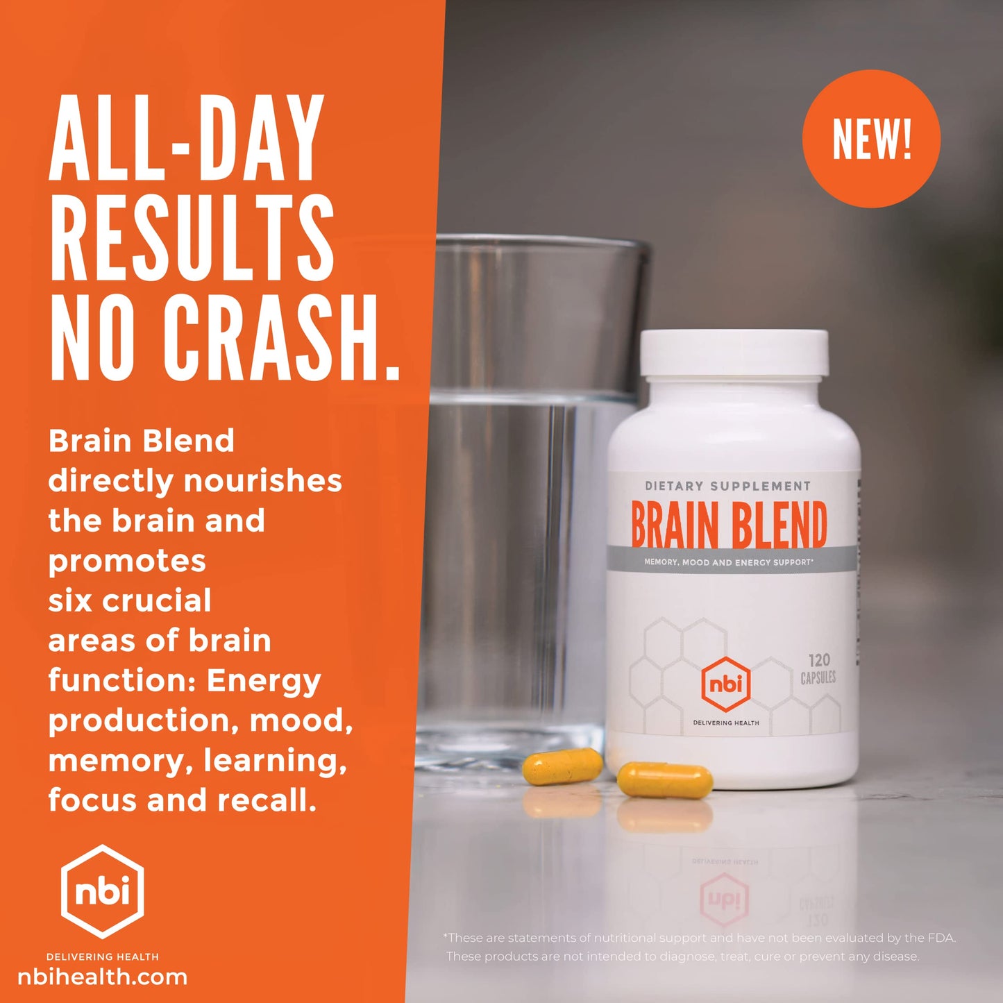 NBI Brain Blend for Memory, Focus, Concentration, Cognitive Function for Men & Women Capsule 120 Count
