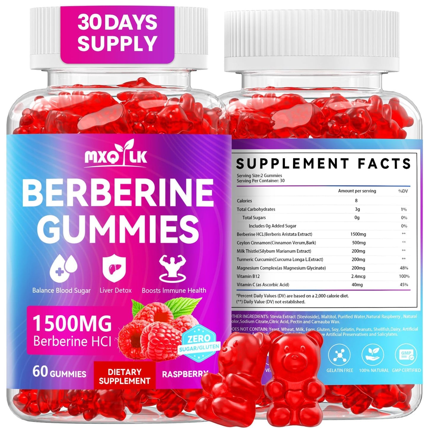 Mxq Lk Berberine Gummies 1500mg, 60 Gummies