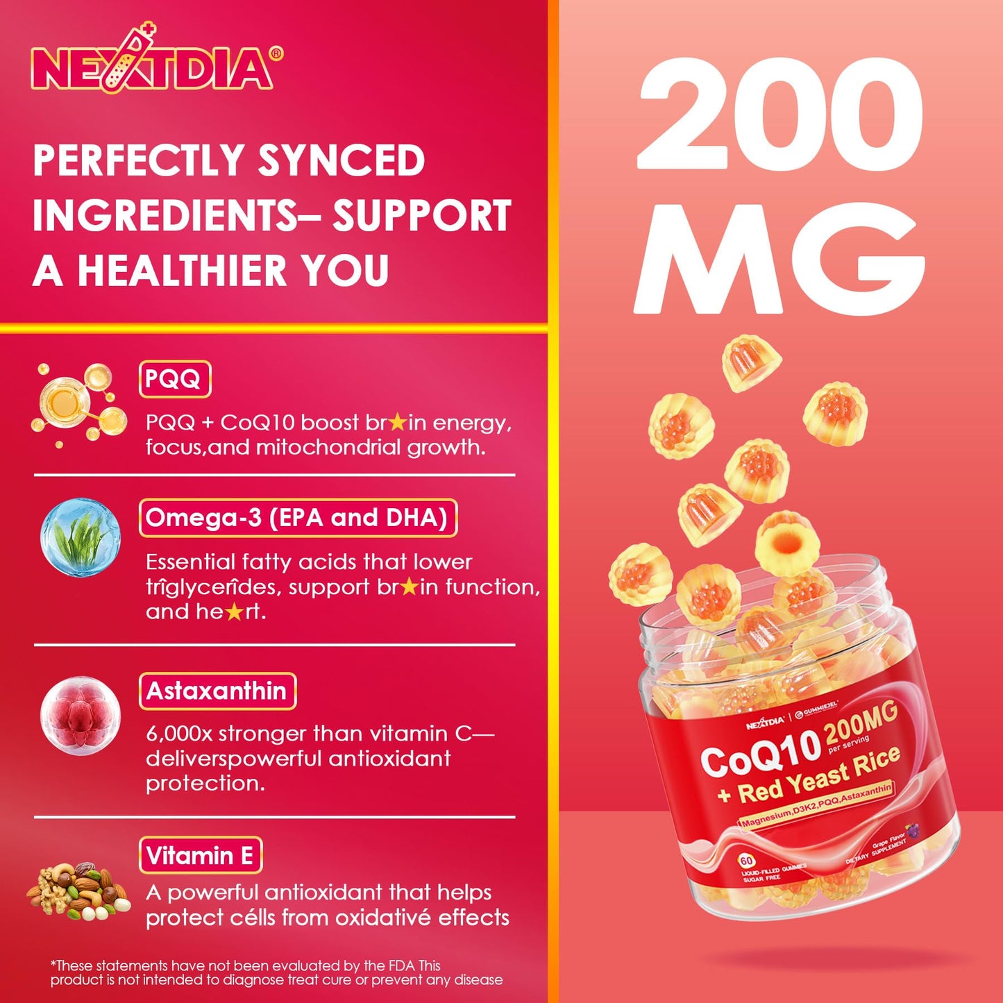 Nextdia CoQ10 Gummies 200mg, 60 Count