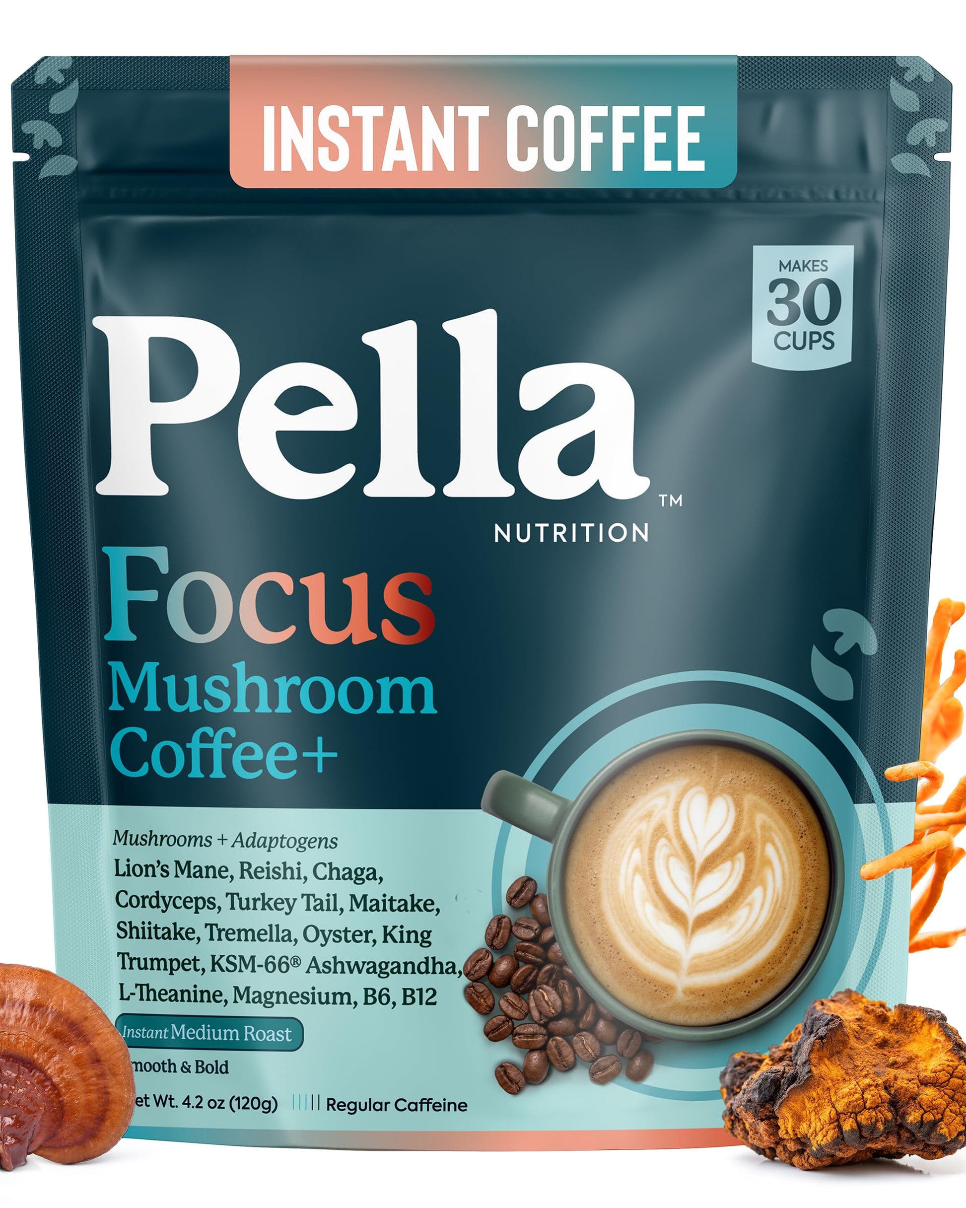 Pella Nutrition Instant Mushroom Focus Coffee Powder 4.2 Ounce