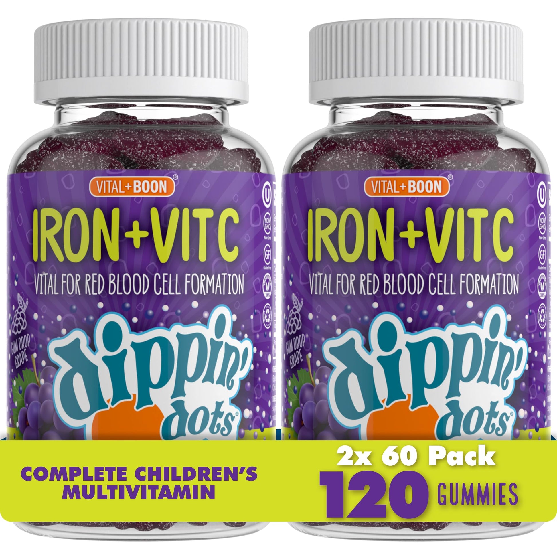 Vital+Boon Dippin' Dots Iron Gummies for Women, Vitamin C & B12, Gummy, 60 Count