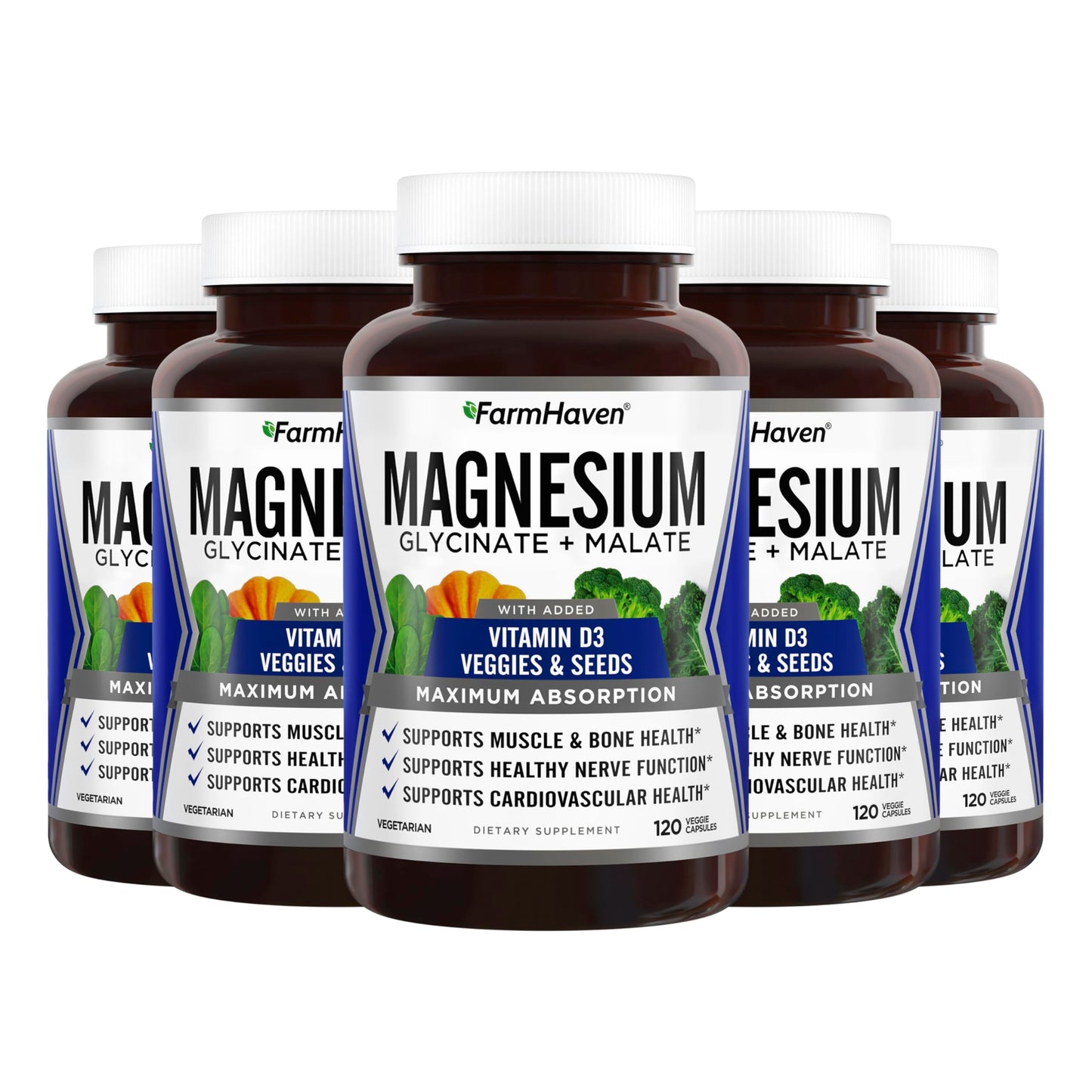 FarmHaven Magnesium Glycinate & Malate Complex with Vitamin D3, Vegan, 600 Capsules