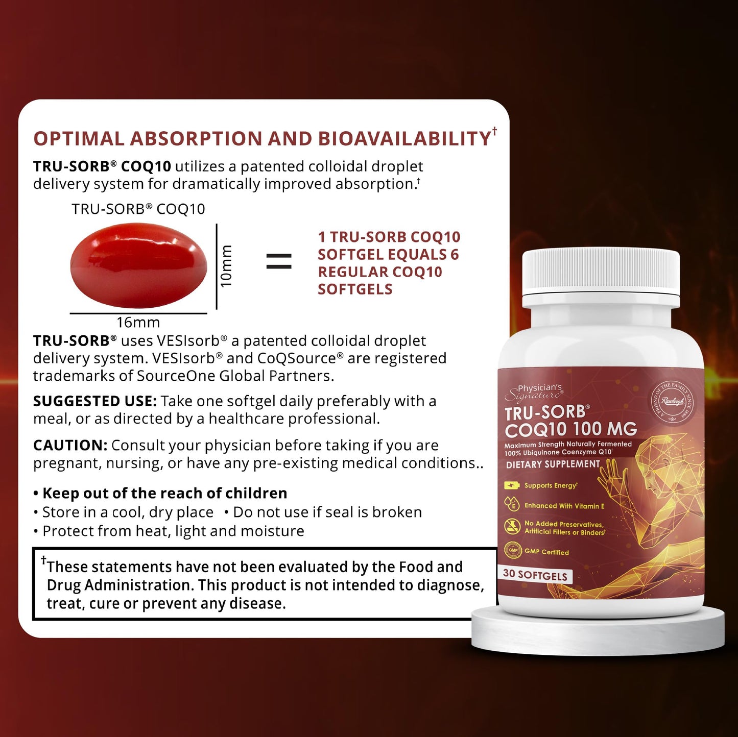 Rawleigh Tru-Sorb Natural CoQ10 100mg Softgels, 30 Count