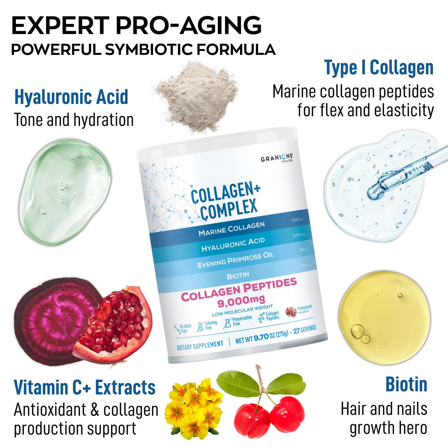 Granions Marine Collagen Powder Supplement, 9.7 oz