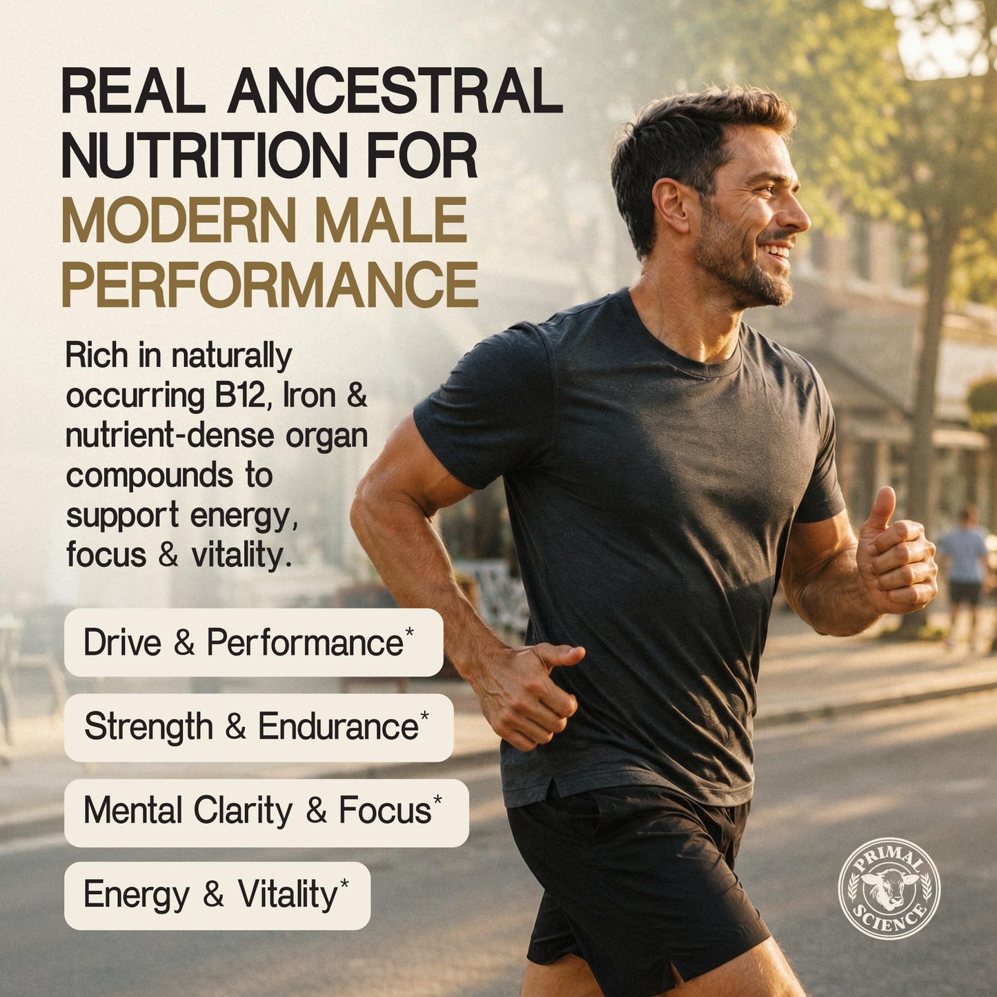 Primal Science Beef Organ Supplement for Men 100% Grass Fed Beef Testicle, Prostate, Liver & Bone Matrix High Absorption with Black Pepper Non-GMO, Hormone Free, Made in USA 90 Capsules