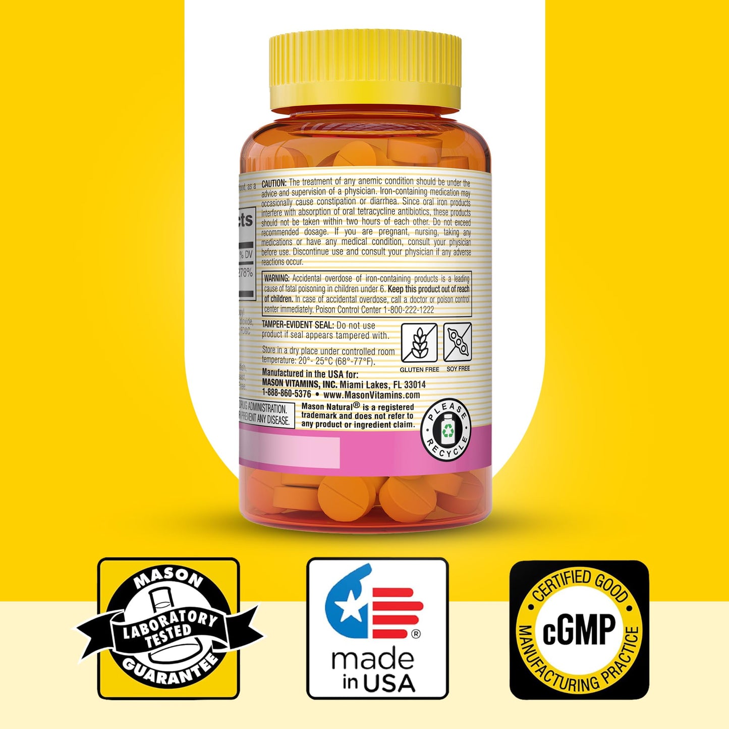 Mason Natural Slow Release Iron (Ferrous Sulfate) 50 mg Tablets, 180 Count