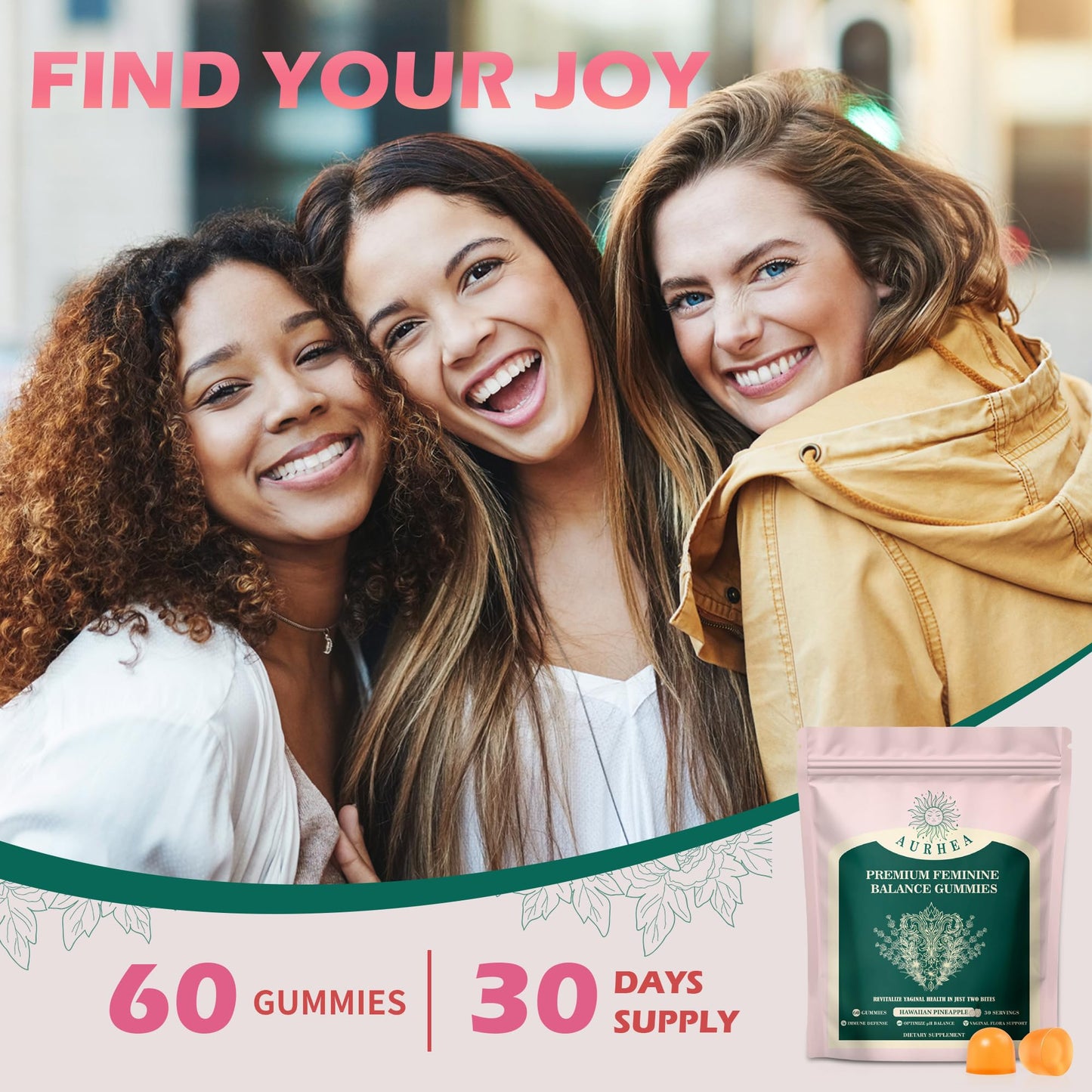 AurHea Premium Feminine Balance Gummies for Women, 60 Count