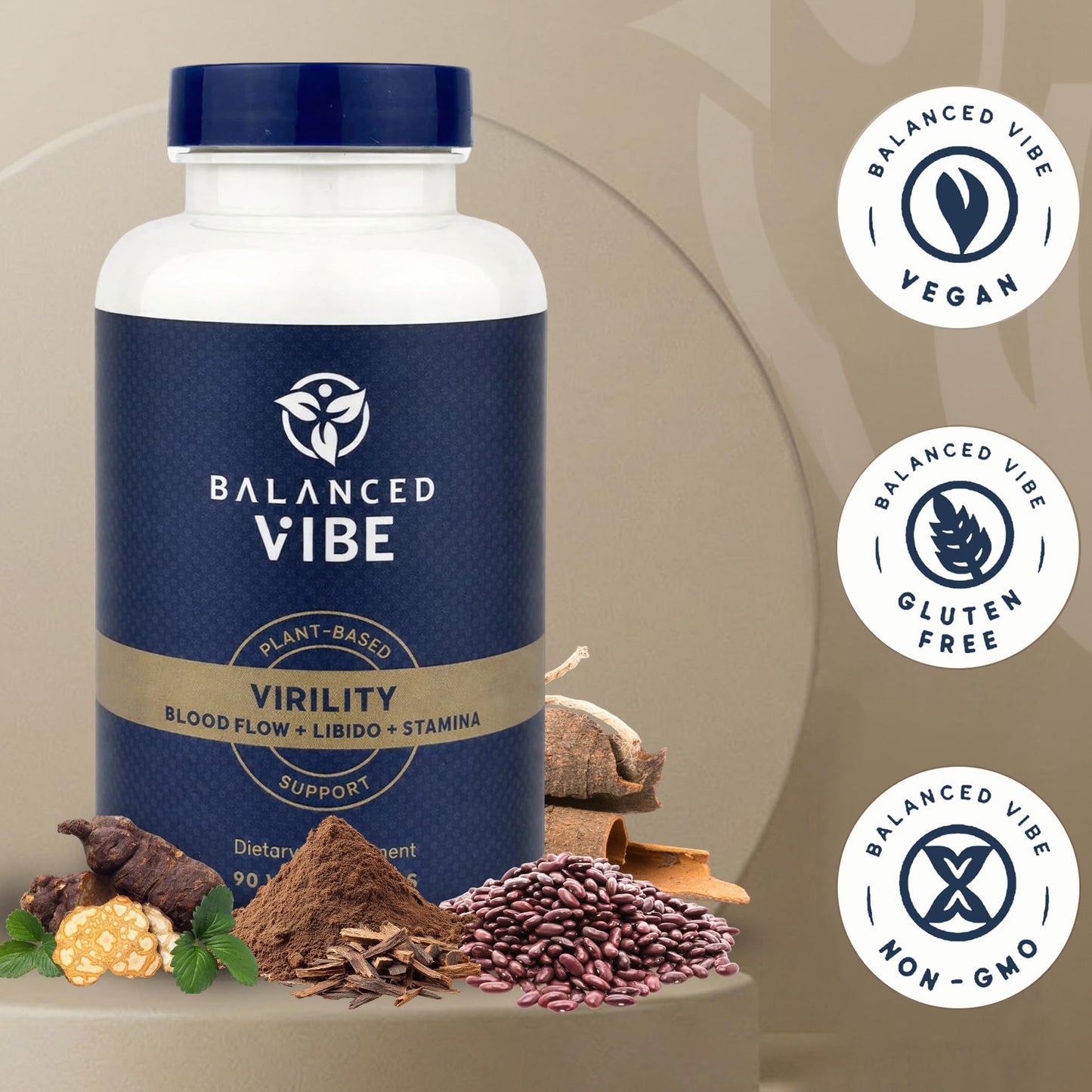 Balanced Vibe 7-In-1 Men's Virility Supplement with HornyGoatWeed, Maca & Tongkat Ali Capsules, 90 Count