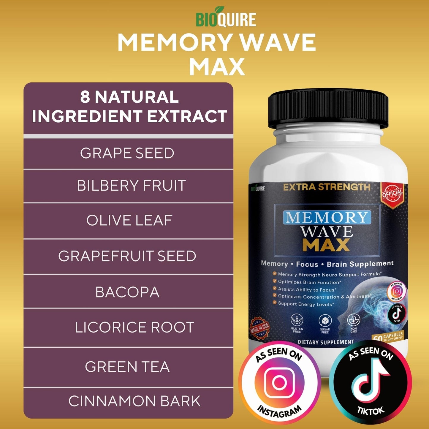 BIOQUIRE Neuro Sharp Max Extra Strength Memory and Focus Supplement Capsule 60 Capsules
