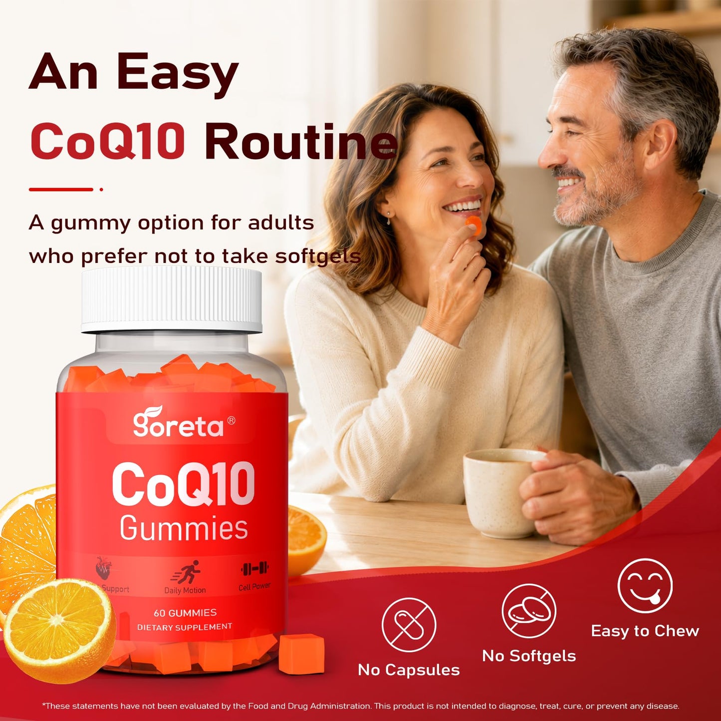 Goreta CoQ10 Gummies 250mg, Sugar-Free, Orange Flavor, 60 Count