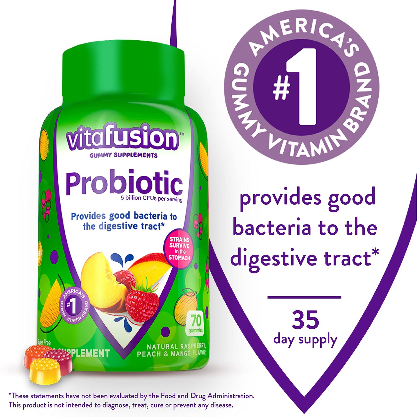 Vitafusion Probiotic Gummy Supplements & Omega-3 Gummy Vitamins, 70 Gummies