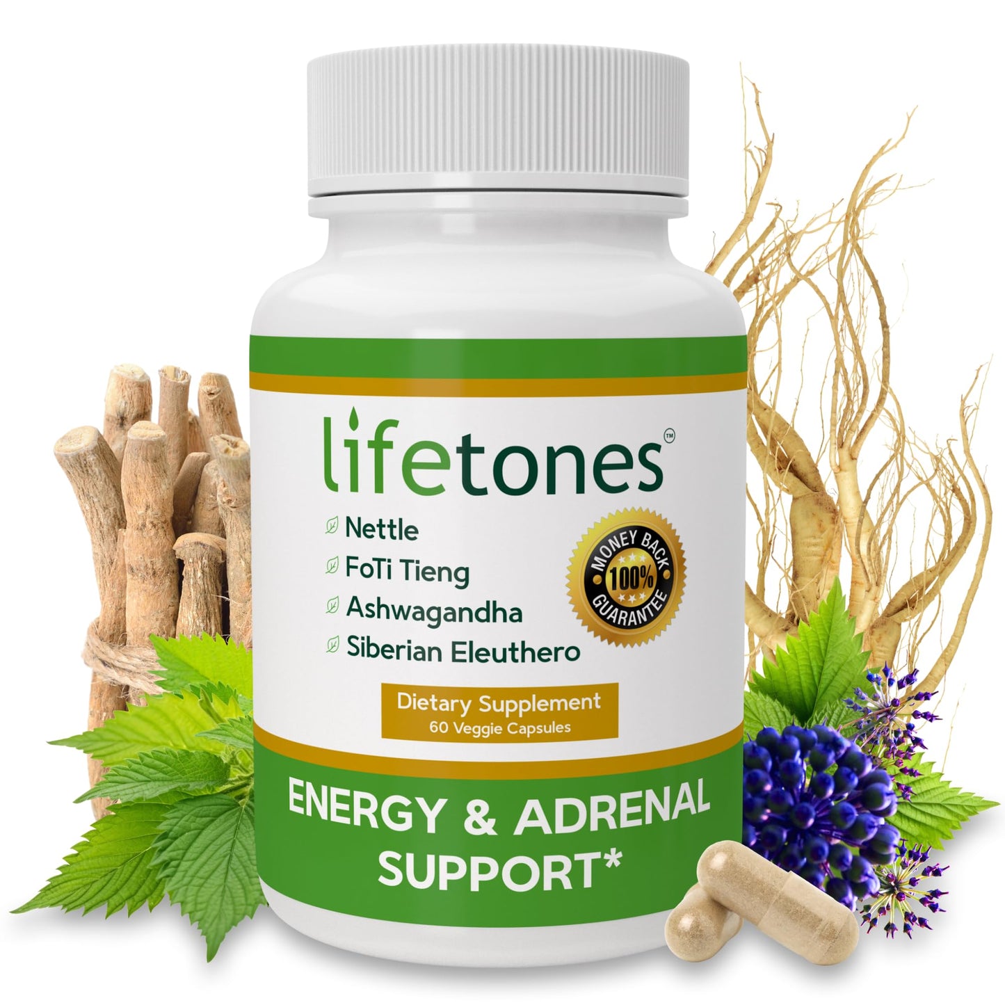 Life Tones Energy & Adrenal Support Capsule, 60 Count