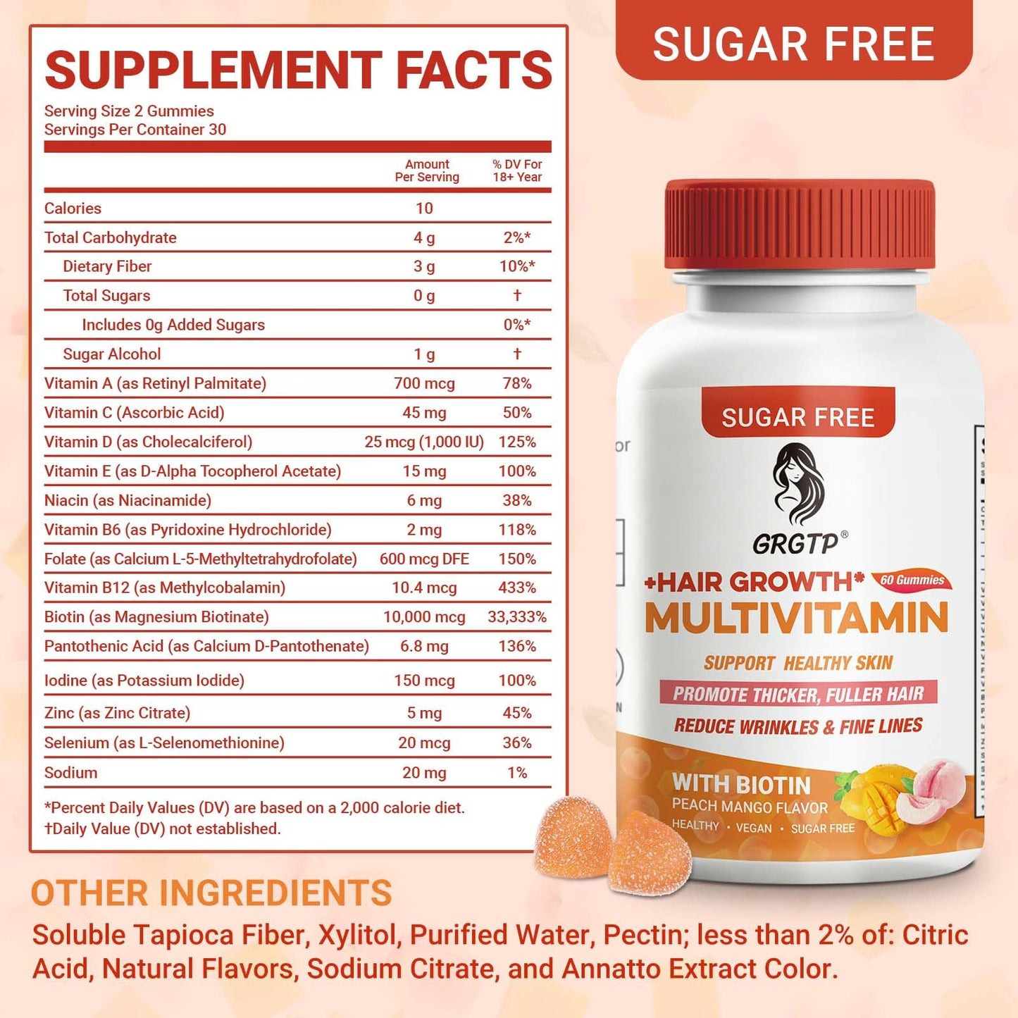 GRGTP Multivitamin Hair Growth Gummies 60 Count