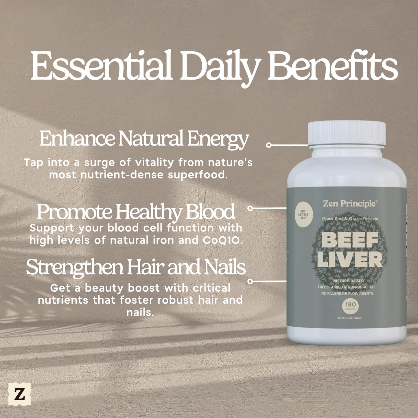 Zen Principle Ultra-Pure Desiccated Beef Liver, Grass-Fed & Finished New Zealand 360 Capsules
