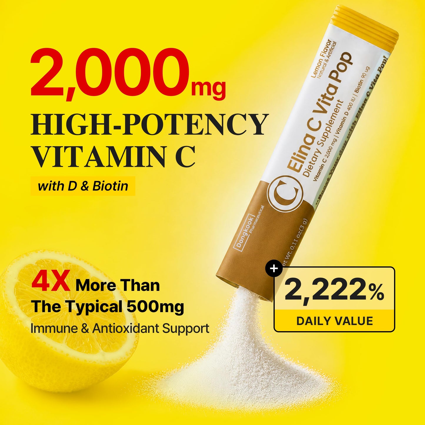 DONGKOOK Vita Pop Korean Vitamin C 2000mg Powder, 100 Packets