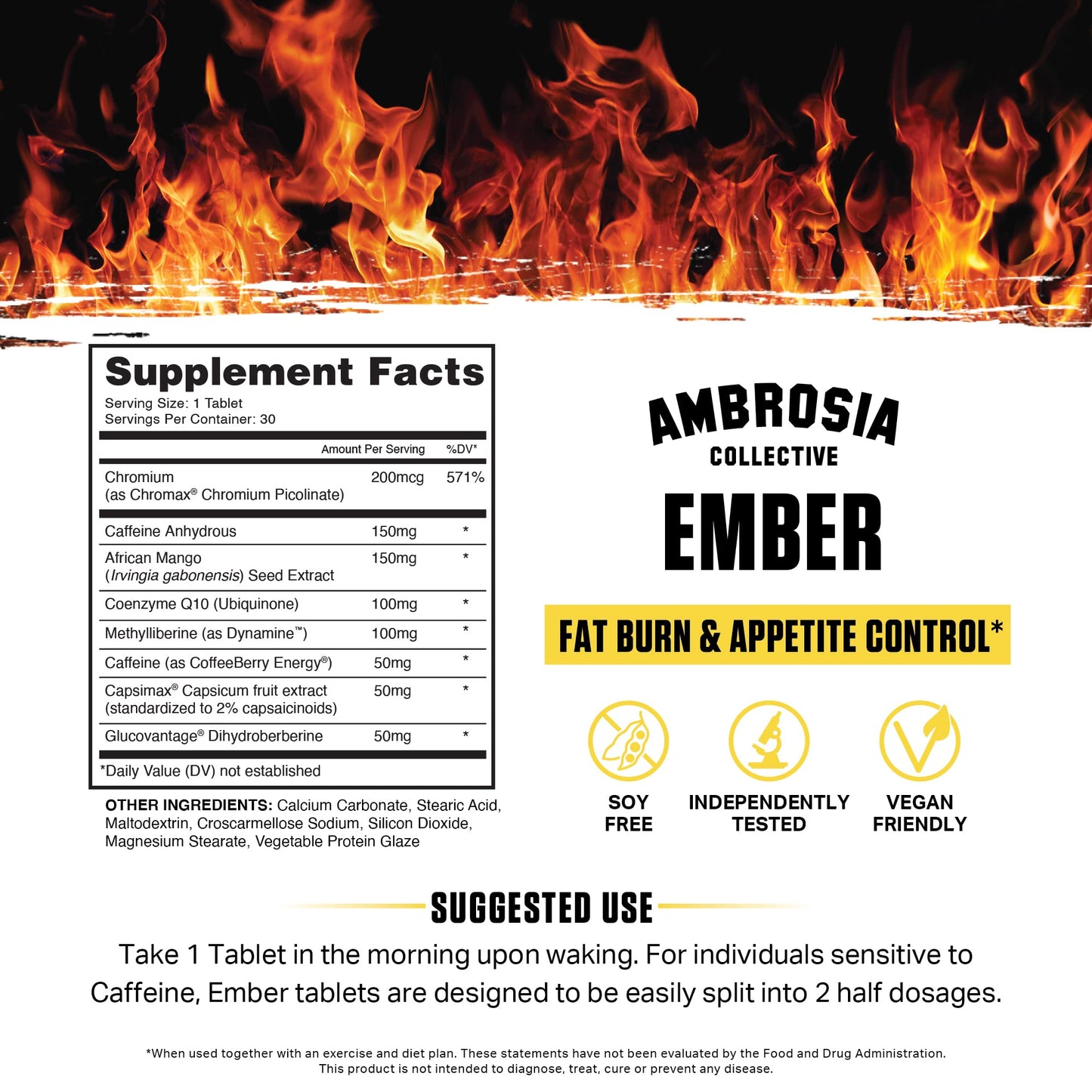 Ambrosia Ember Thermogenic Fat Burner & Appetite Support Supplement Tablets, 30 Count