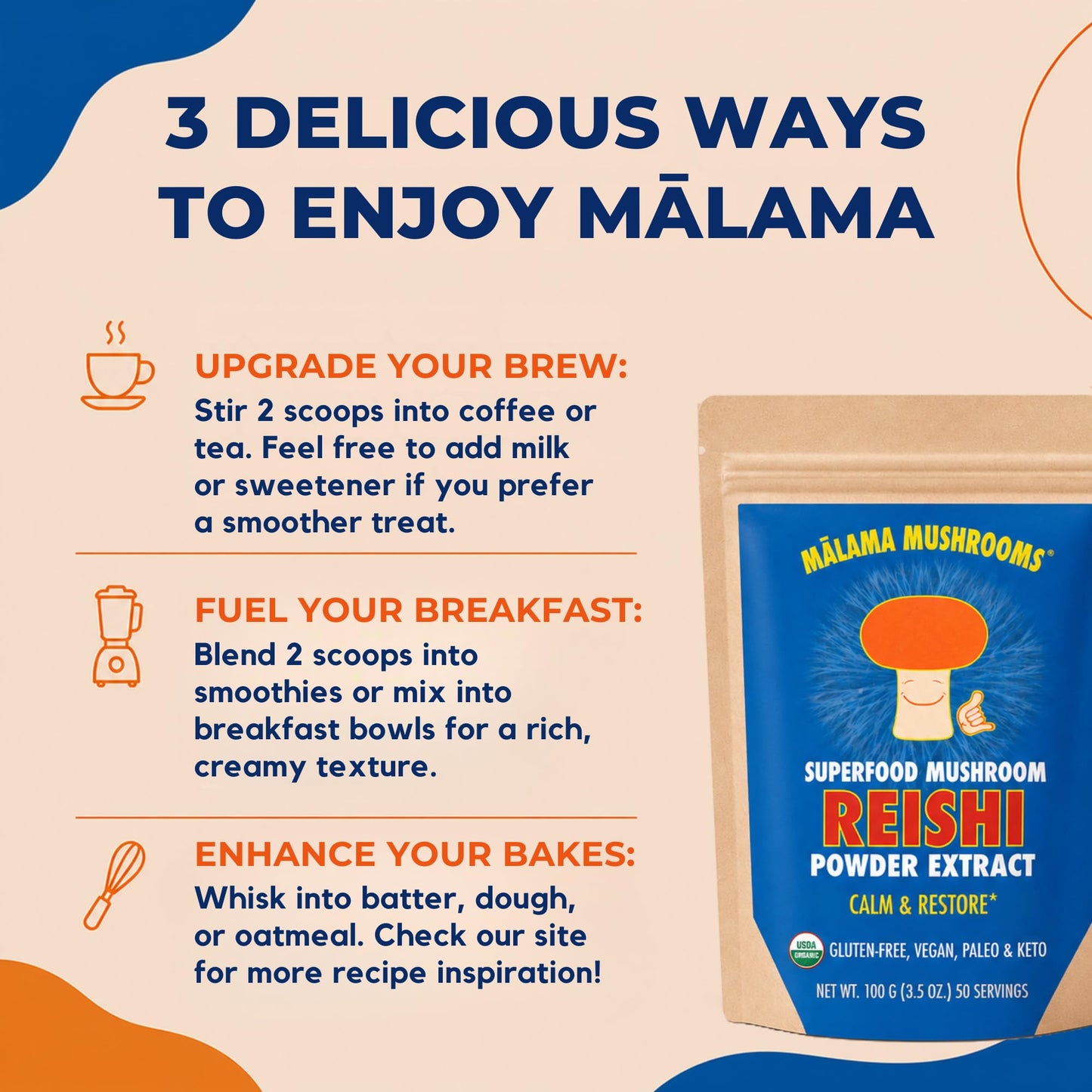 MALAMA MUSHROOMS Organic Reishi Mushroom Powder 3.53 oz