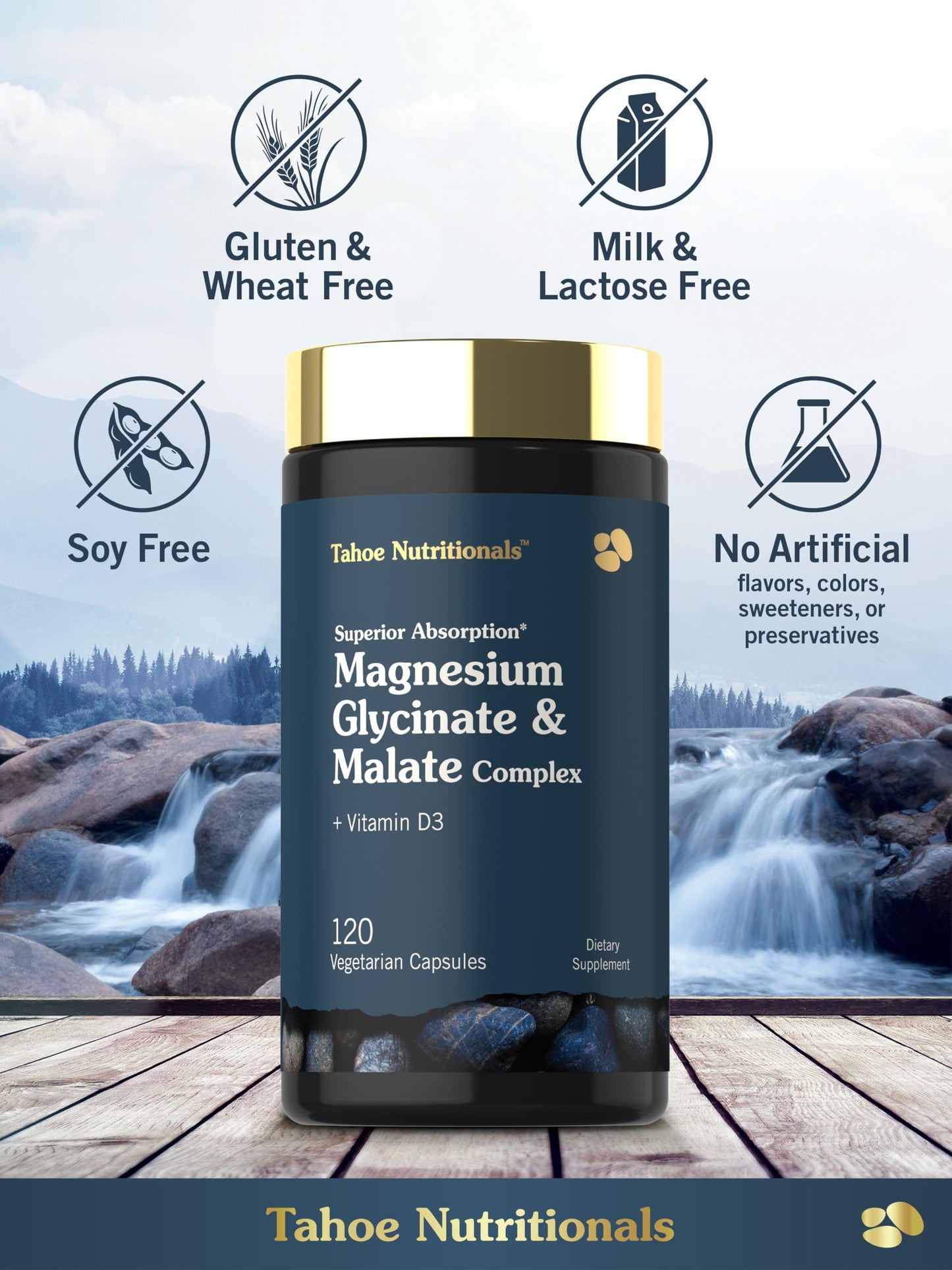 Tahoe Nutritionals Magnesium Glycinate and Malate Complex with Vitamin D3, 120 Capsules