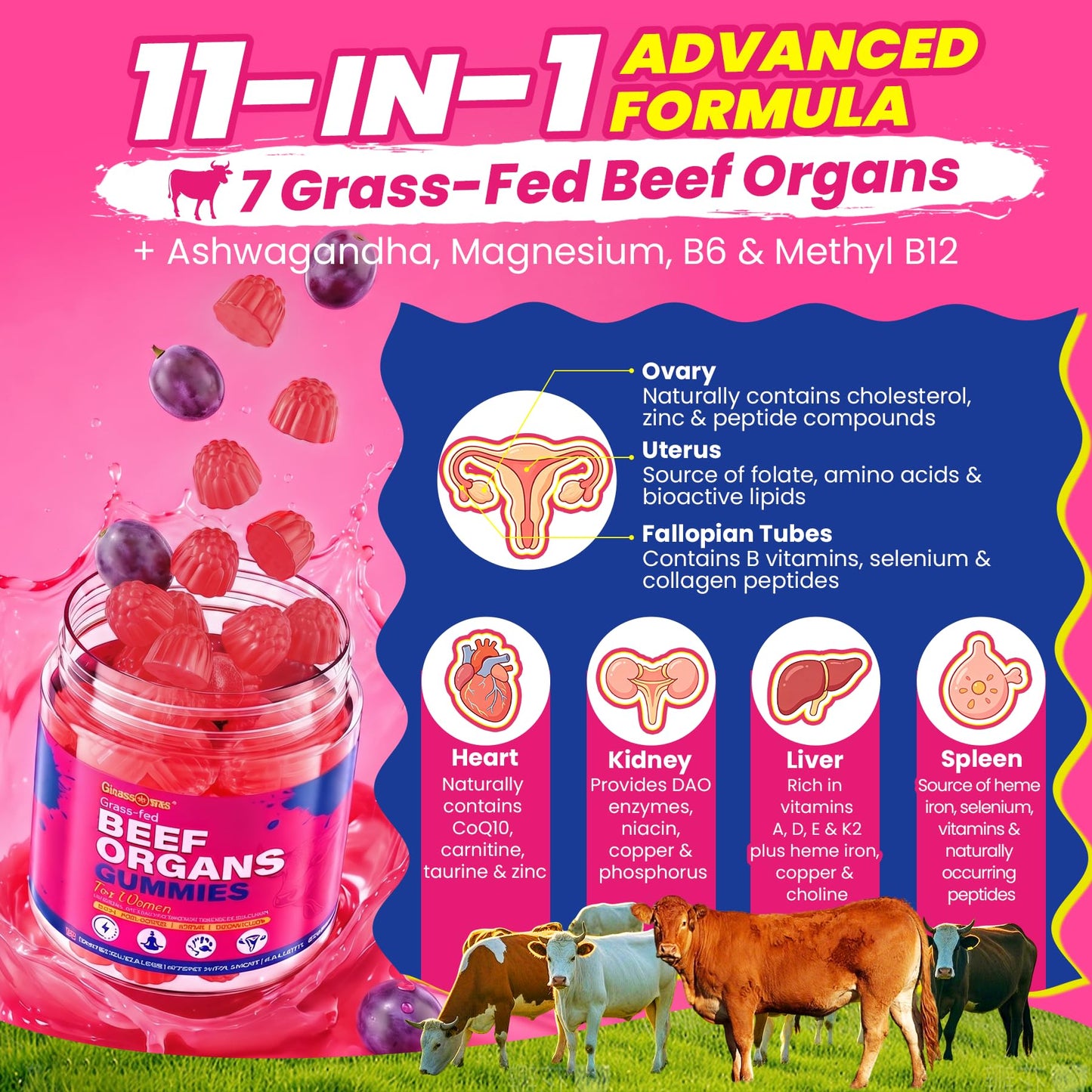 ELLAMENTZ Grass-Fed Beef Liver Gummies 120 Count