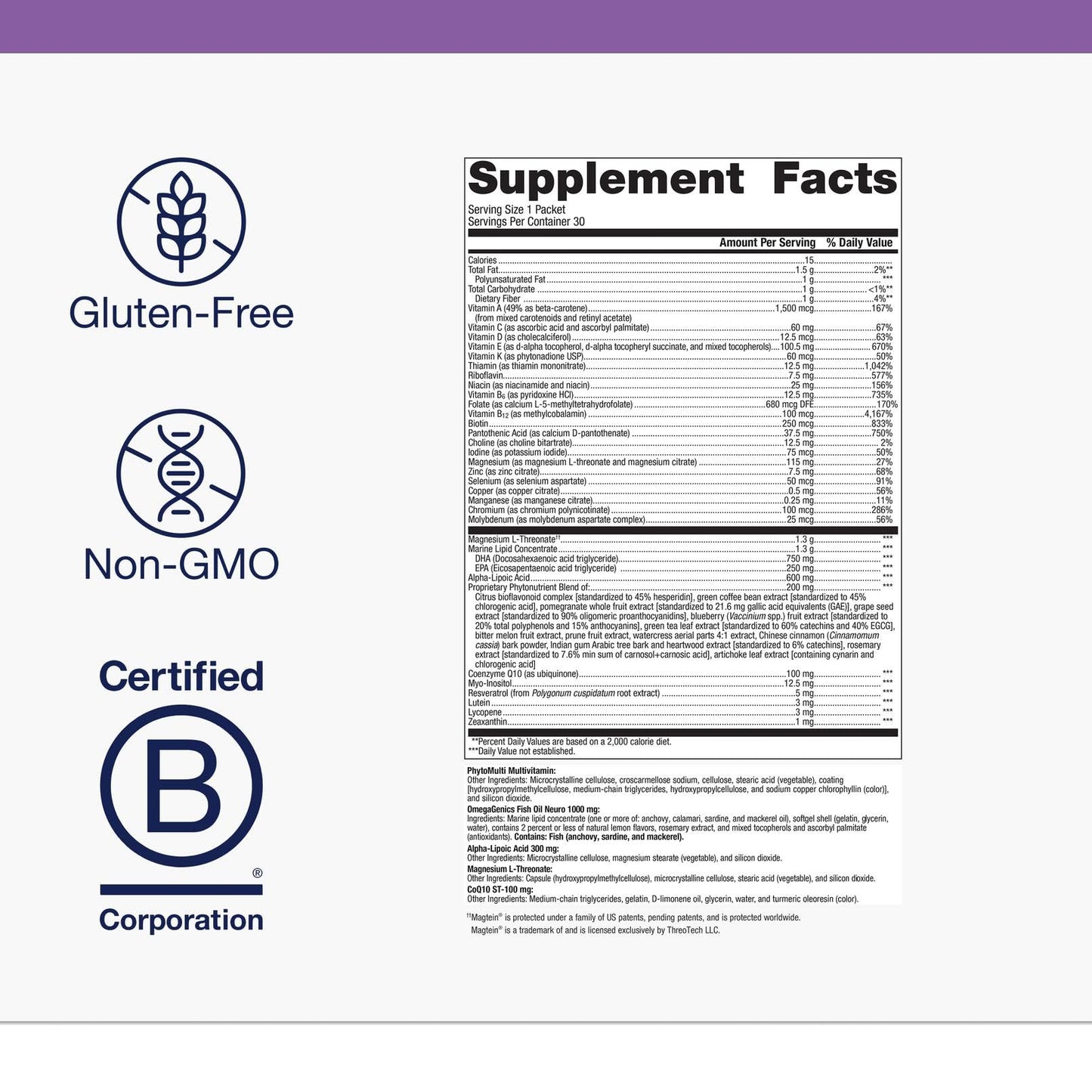 Metagenics Wellness Essentials Brain Health - Comprehensive Daily Multivitamin Packs with Alpha Lipoic Acid, Biotin, DHA, Folate & CoQ10 - Supports Memory, Focus & Brain Function Softgels 30