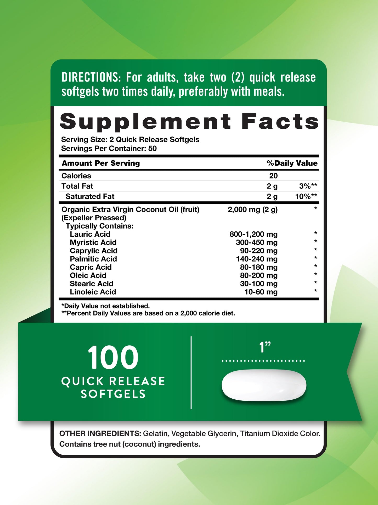Nature's Truth Coconut Oil Supplement Softgels 100